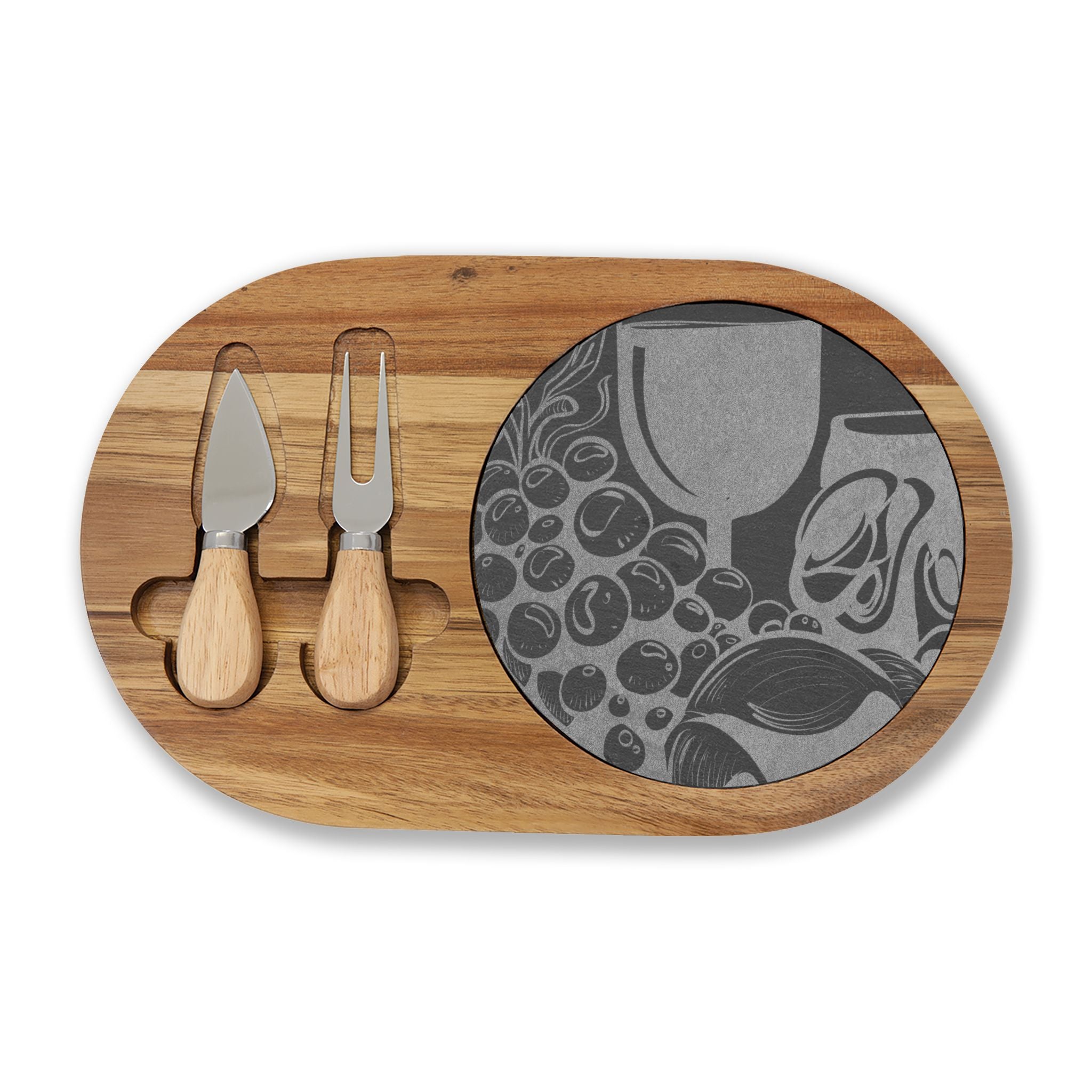 Engraved Bamboo Charcuterie Board with Slate Inset & Cheese Tools
