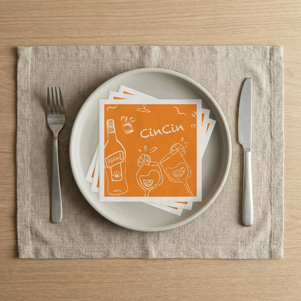 Cin Cin Aperol Cocktail Napkins (Pack of 50) – Orange Paper Napkins, Cocktail Party Decor, Beverage Napkins, Hostess Gift