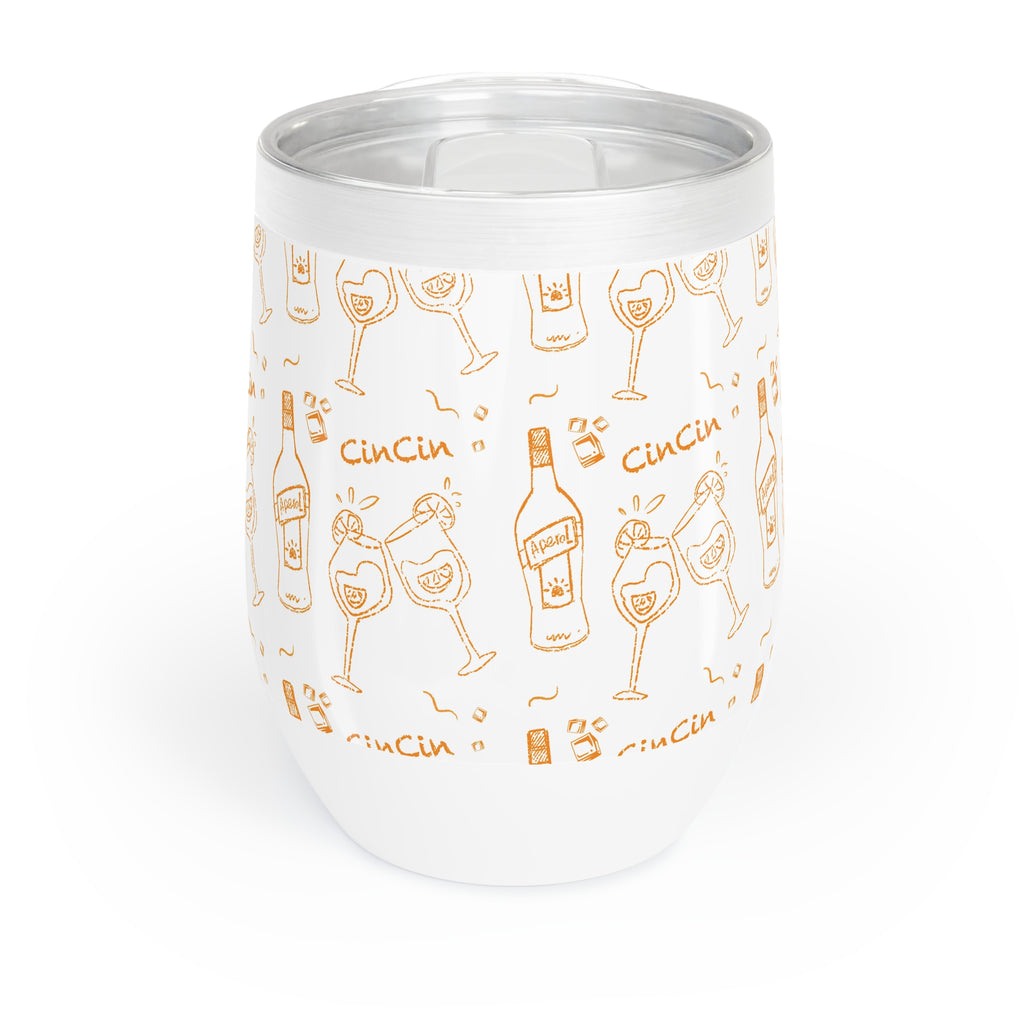 Cin Cin Cocktail Pattern Wine Tumbler — White and Orange Aperol Inspired Design