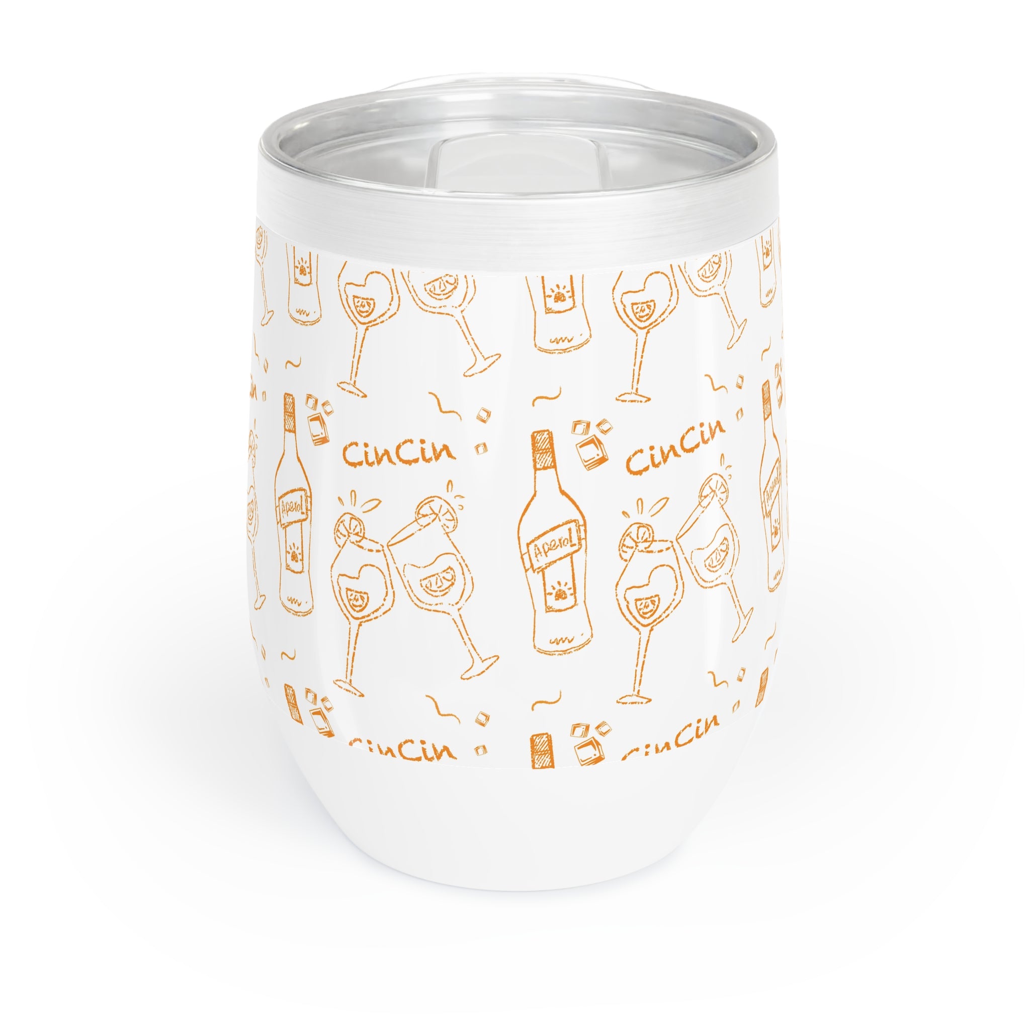Cin Cin Cocktail Pattern Wine Tumbler — White and Orange Aperol Inspired Design