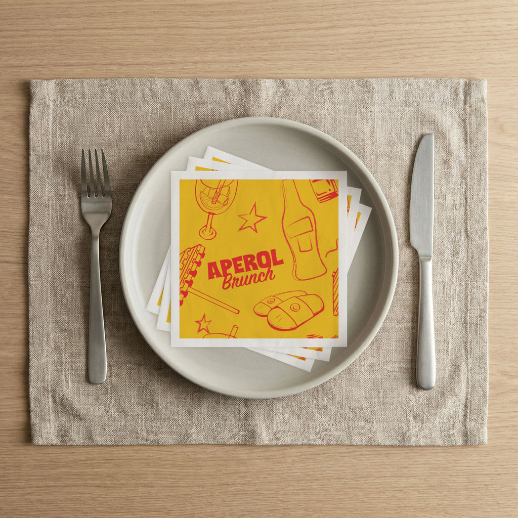 Aperol Brunch Cocktail Napkins (Pack of 50) – Yellow Paper Napkins, Cocktail Party Decor, Brunch Beverage Napkins, Hostess Gift