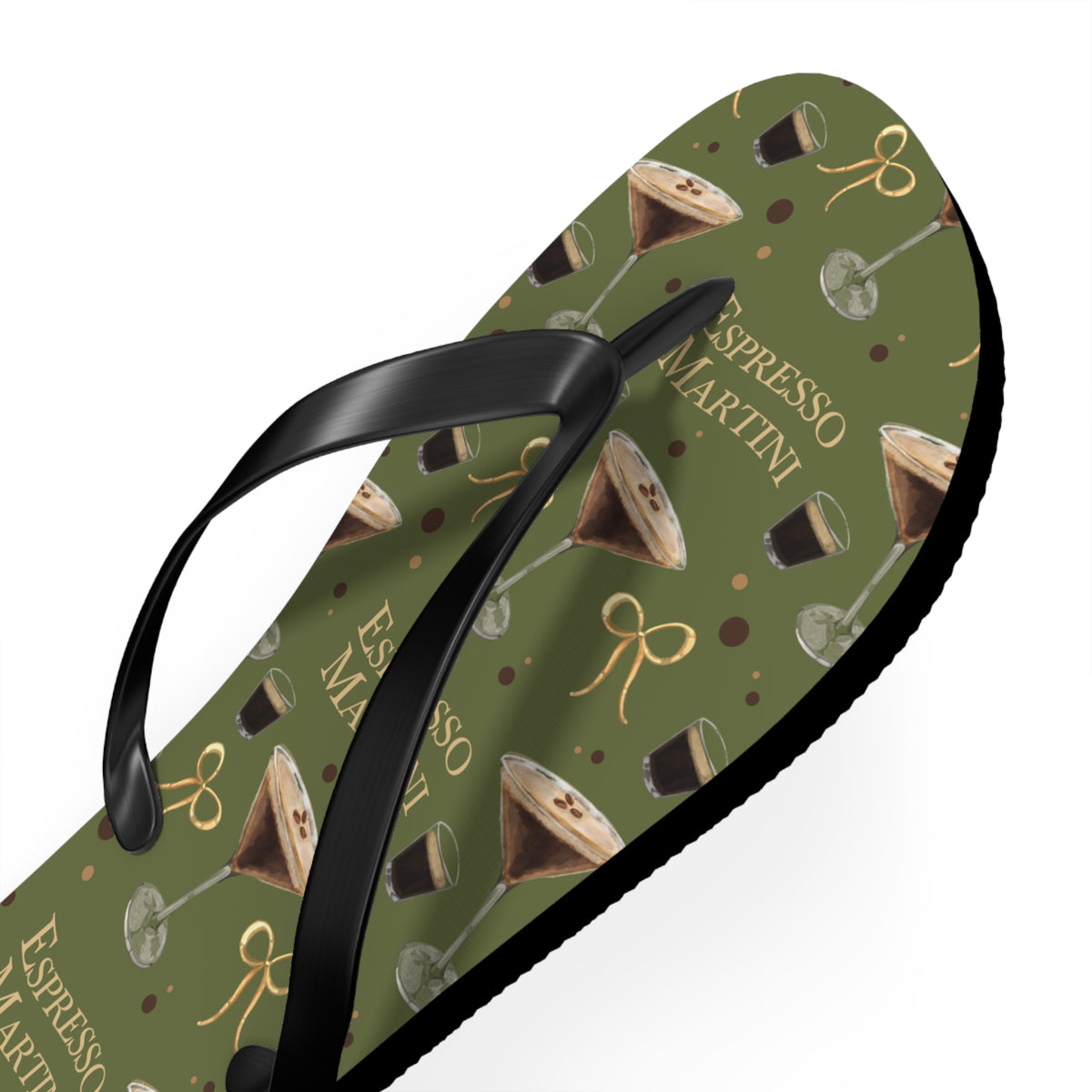 Espresso Martini Flip Flops — Olive Green Espresso Collection Inspired Design