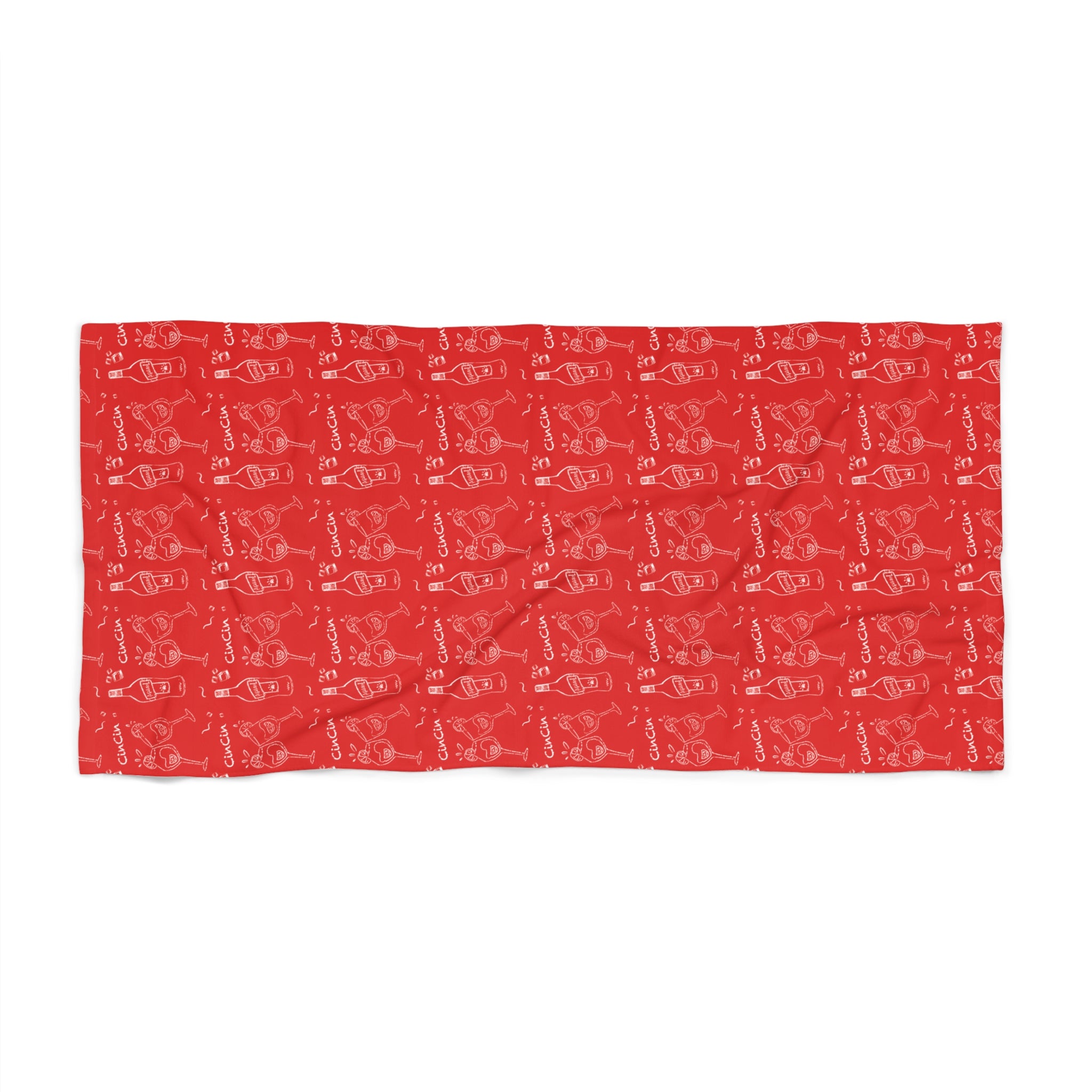 Cin Cin Spritz Beach Towel – Red Citrus Cocktail Pattern