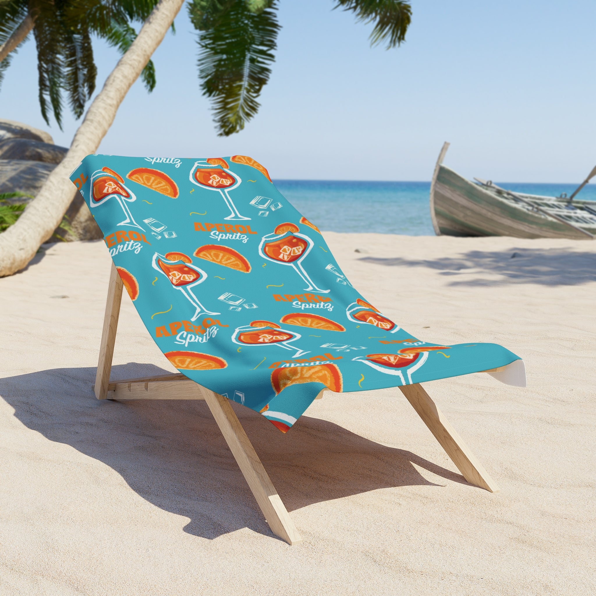 Aperol Spritz Pattern Beach Towel — Turquoise Aperol Inspired Design