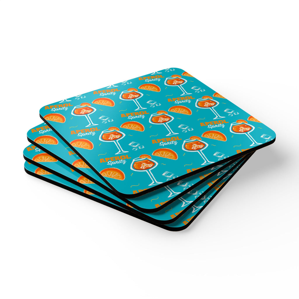 Aperol Spritz Corkwood Coaster Set (4-Pack) – Turquoise Spritz Collection Inspired Design