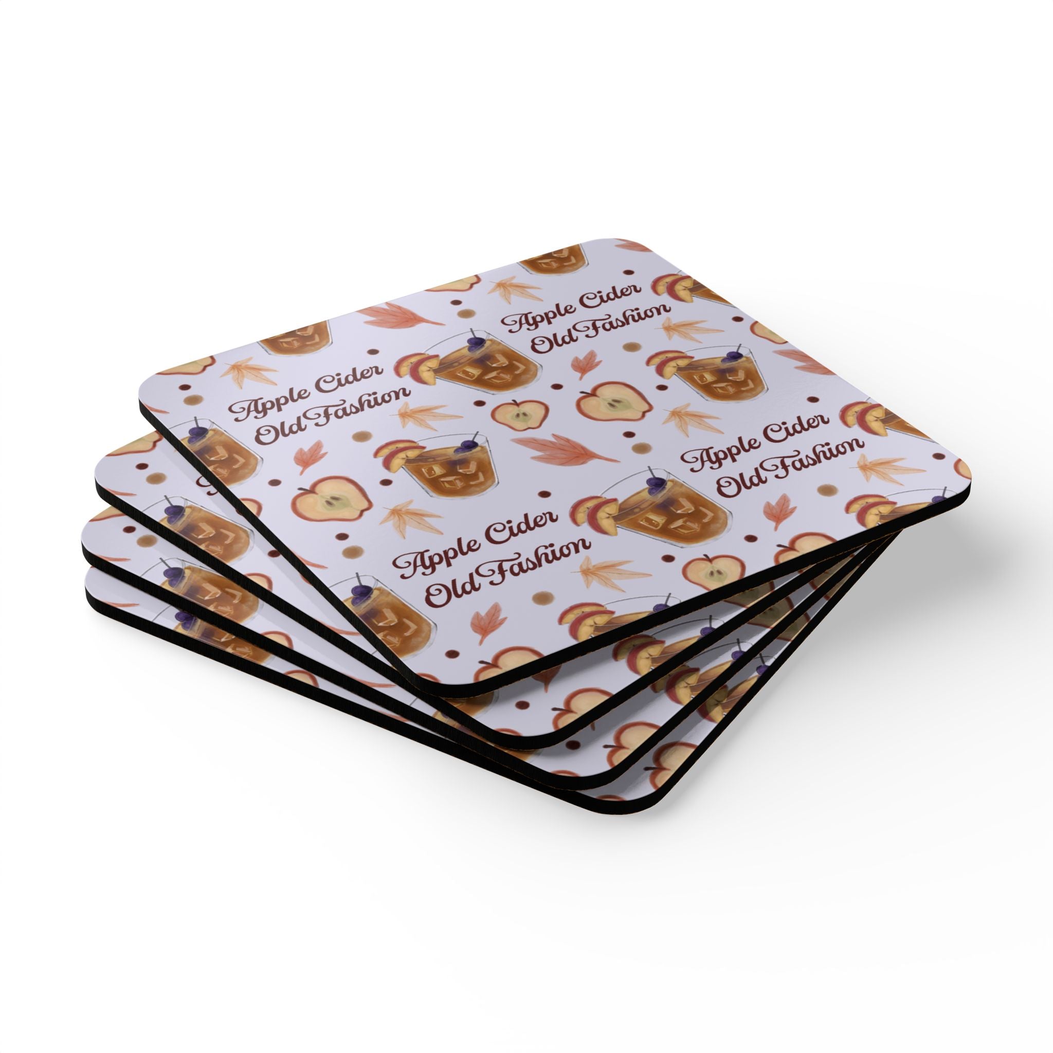Apple Cider Old Fashioned Cork Coaster Set of 4 — Light Violet Apple Cider Collection Inspired Design