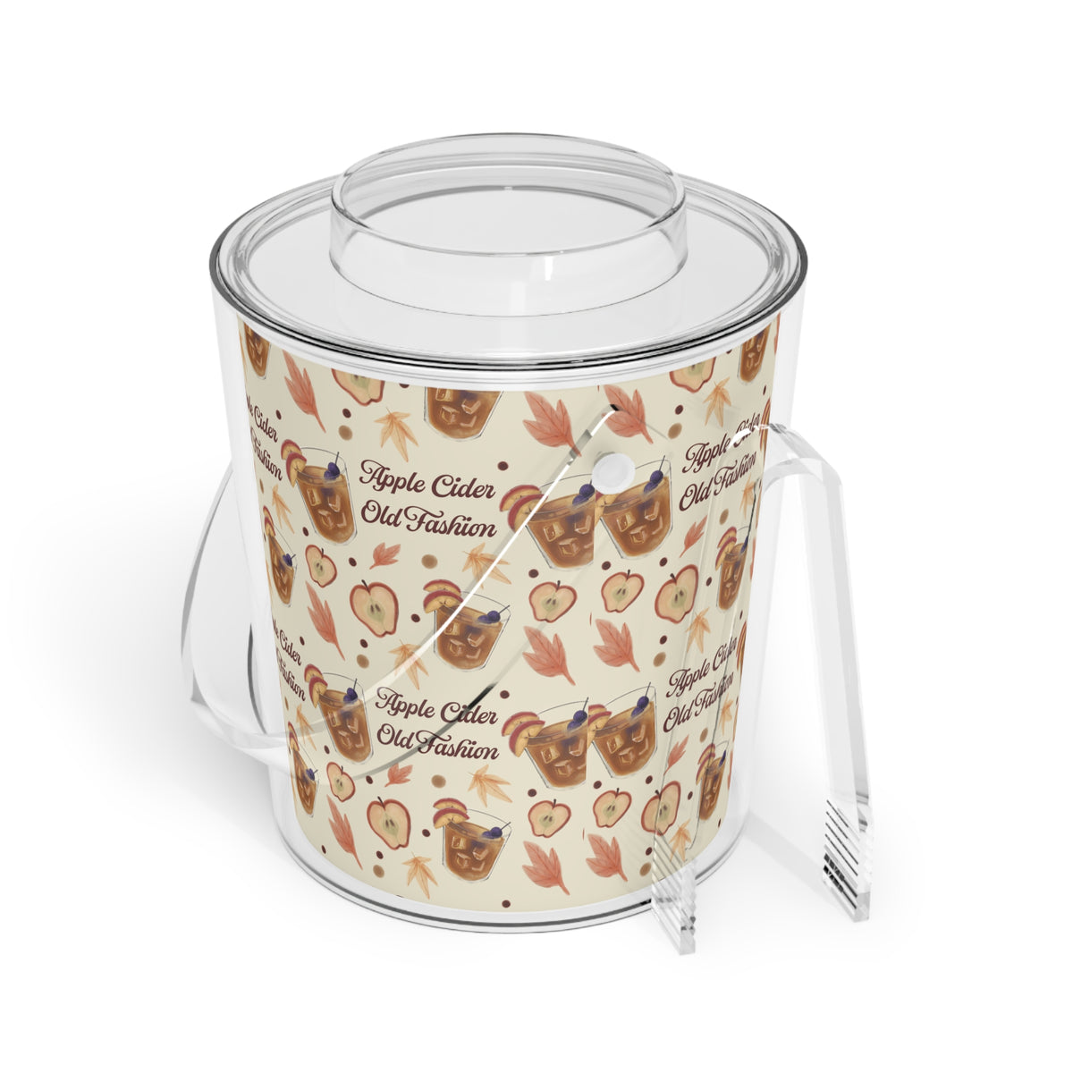 Apple Cider Old Fashioned Ice Bucket with Tongs  — Beige Apple Cider Collection Inspired Design