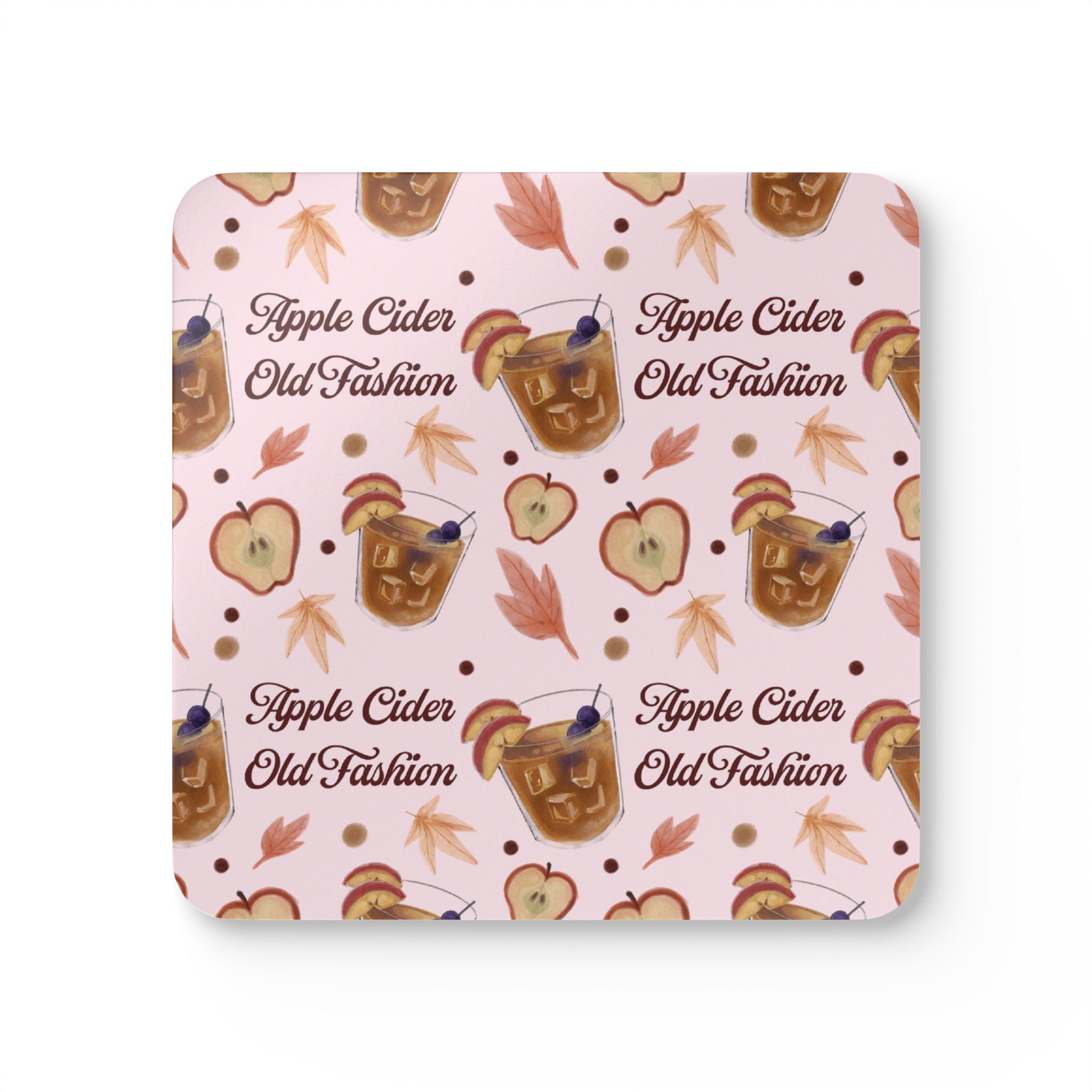 Apple Cider Old Fashioned Cork Coaster Set of 4 — Light Pink Apple Cider Collection Inspired Design