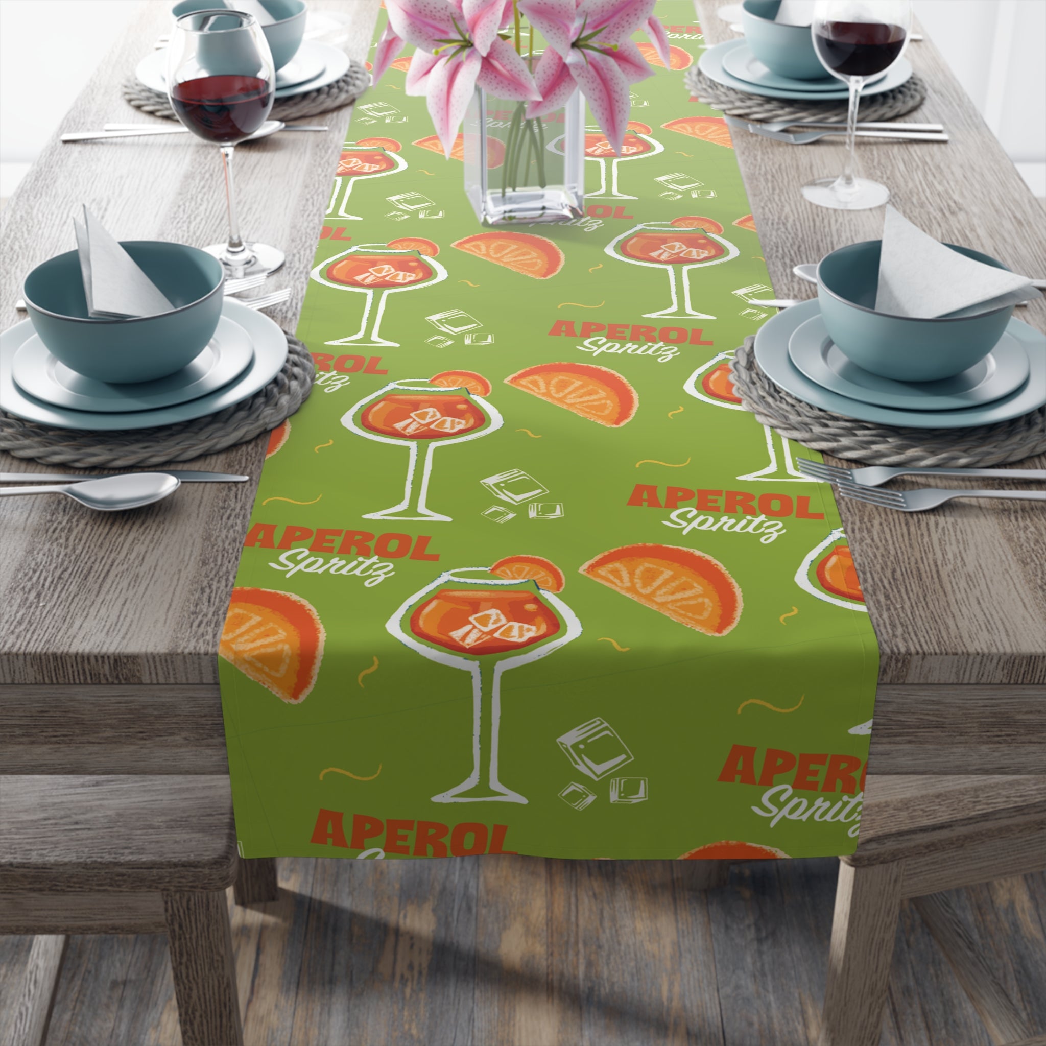 Aperol Spritz Table Runner – Green Cocktail Party Decor