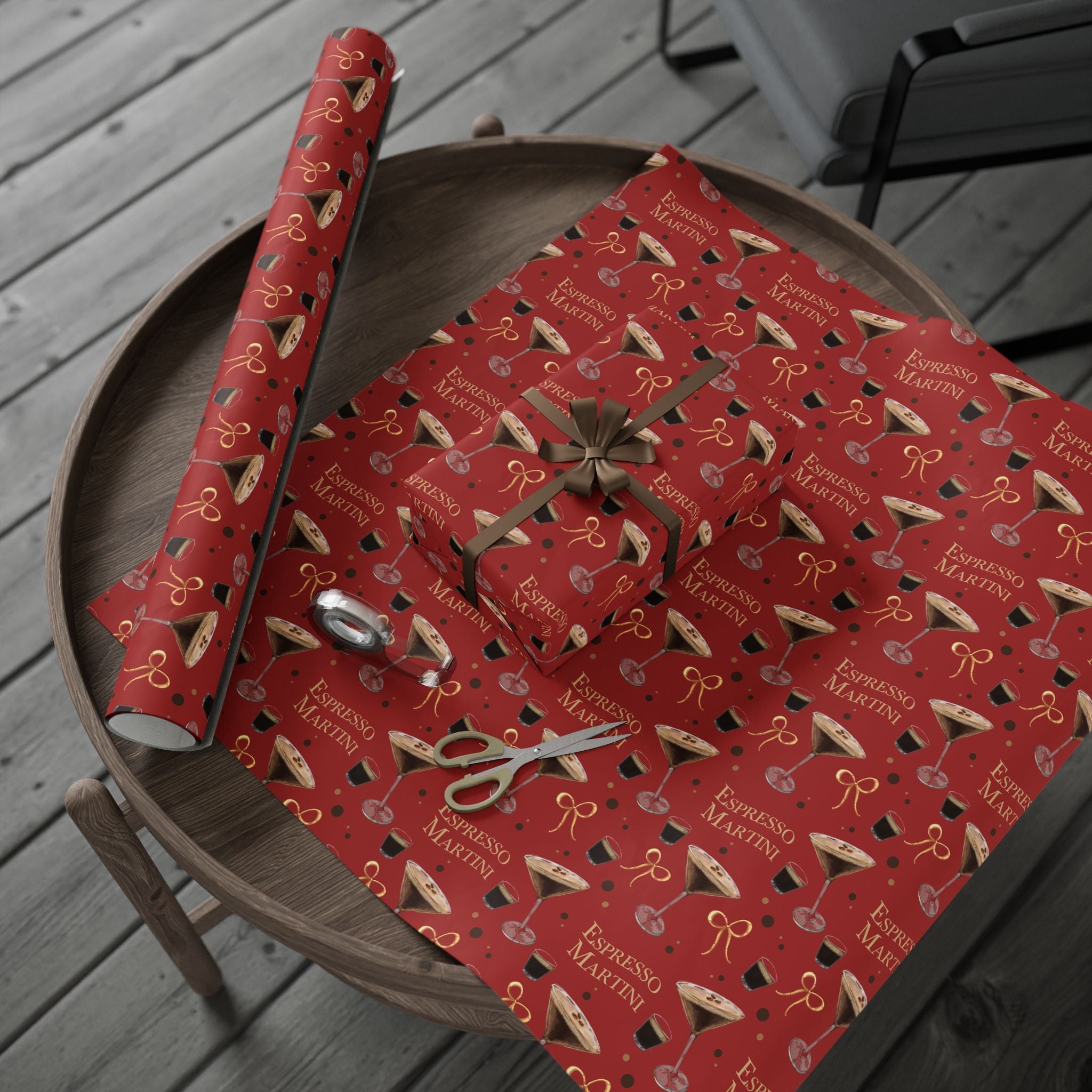 Espresso Martini Wrapping Paper Roll — Red Espresso Collection Inspired Design