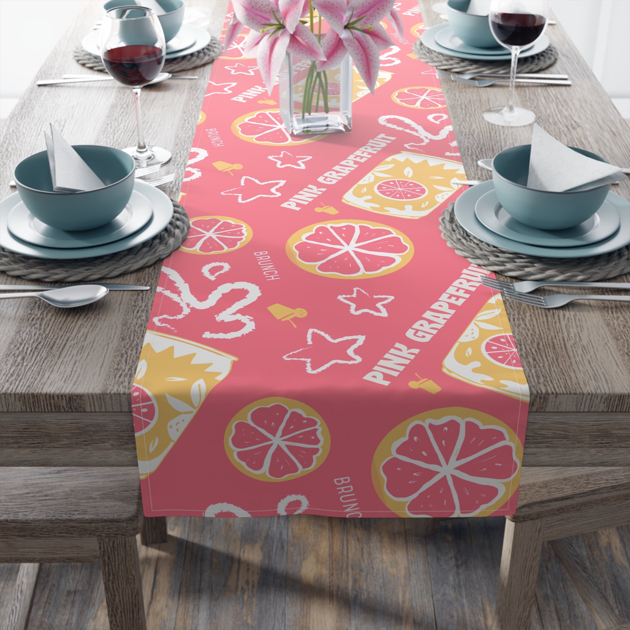 Pink Grapefruit Table Runner — Citrus Summer Decor