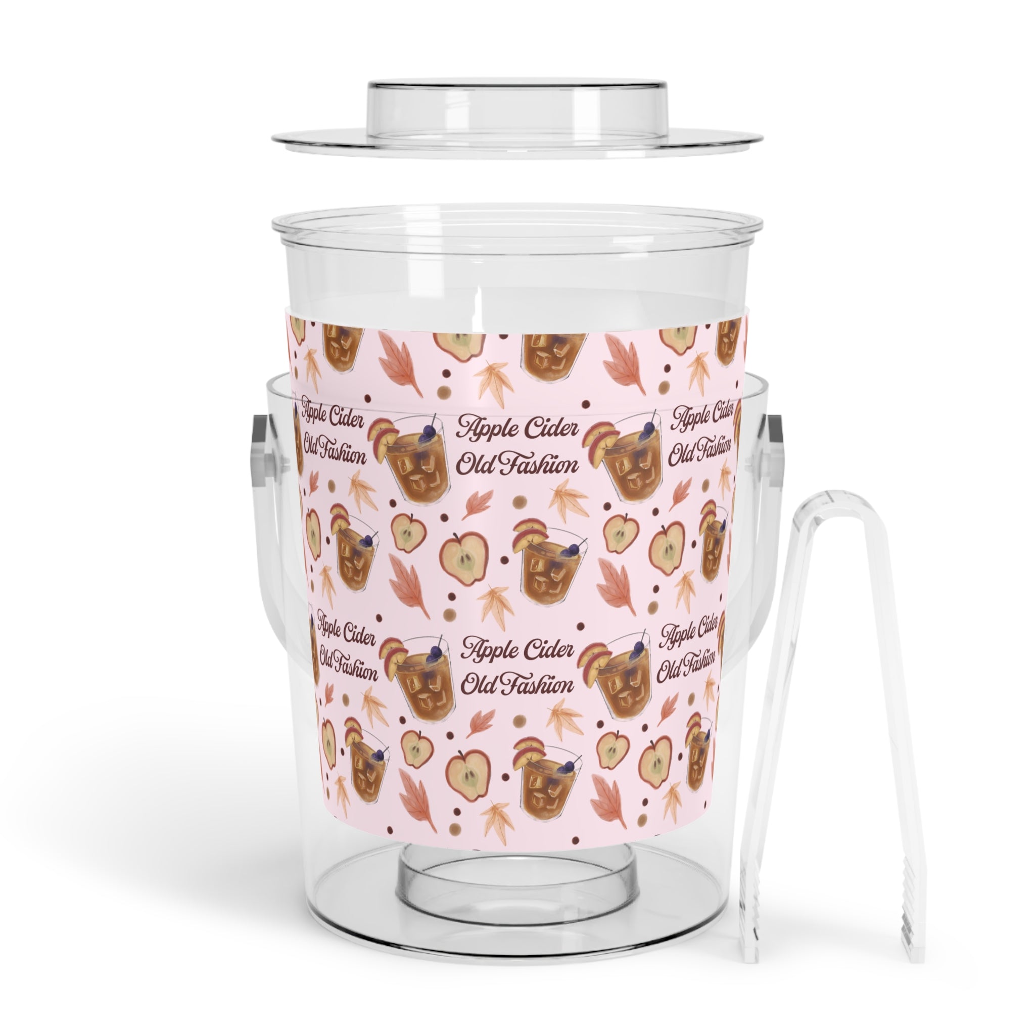 Apple Cider Old Fashioned Ice Bucket with Tongs  — Light Pink Apple Cider Collection Inspired Design
