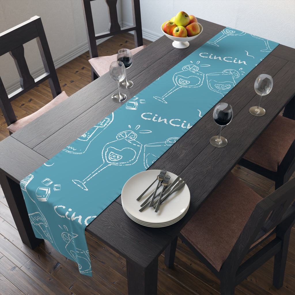 Cin Cin Spritz Table Runner — Turquoise Aperol Inspired Design