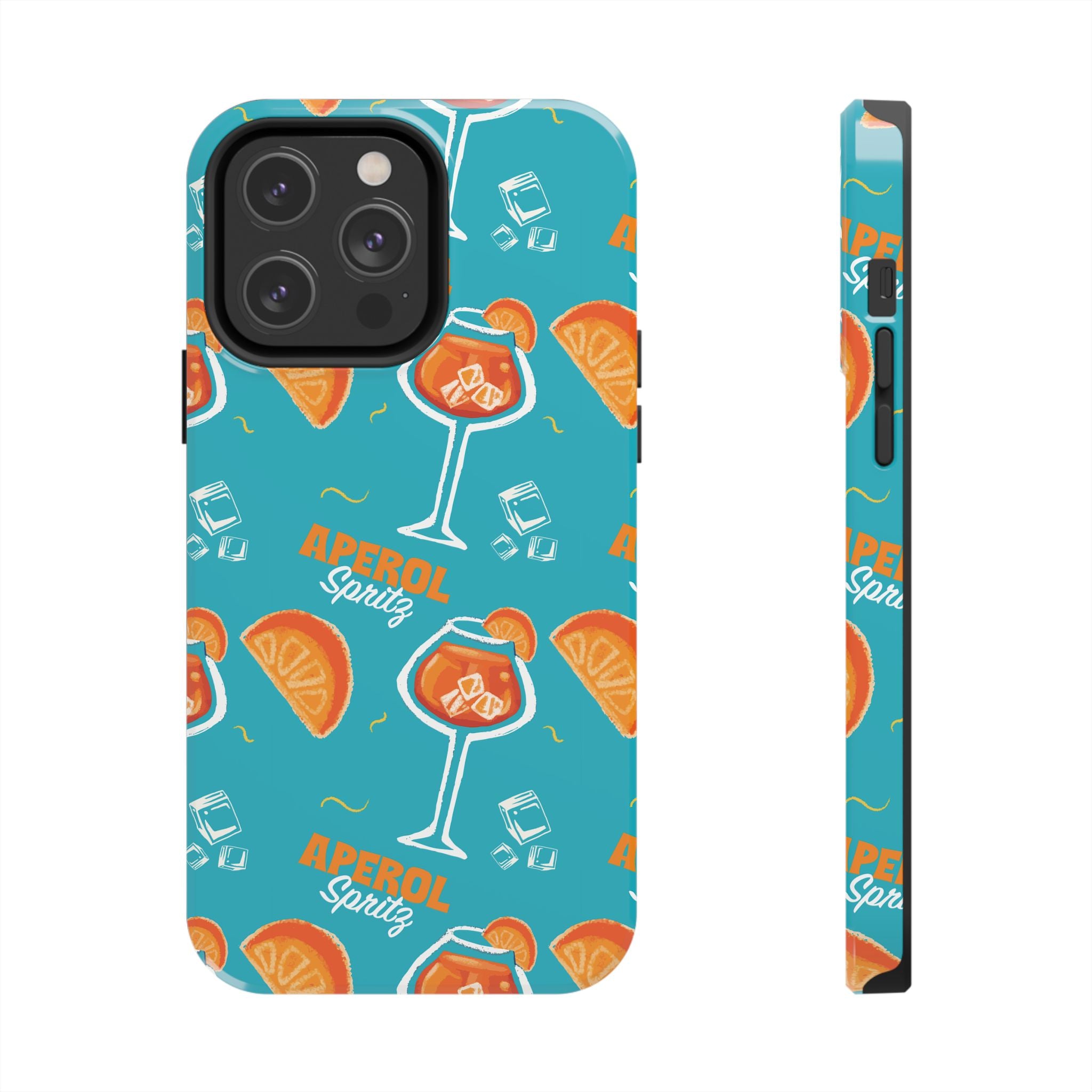 Aperol Spritz Tough Phone Case — Turquoise Cocktail Pattern Protective Cover