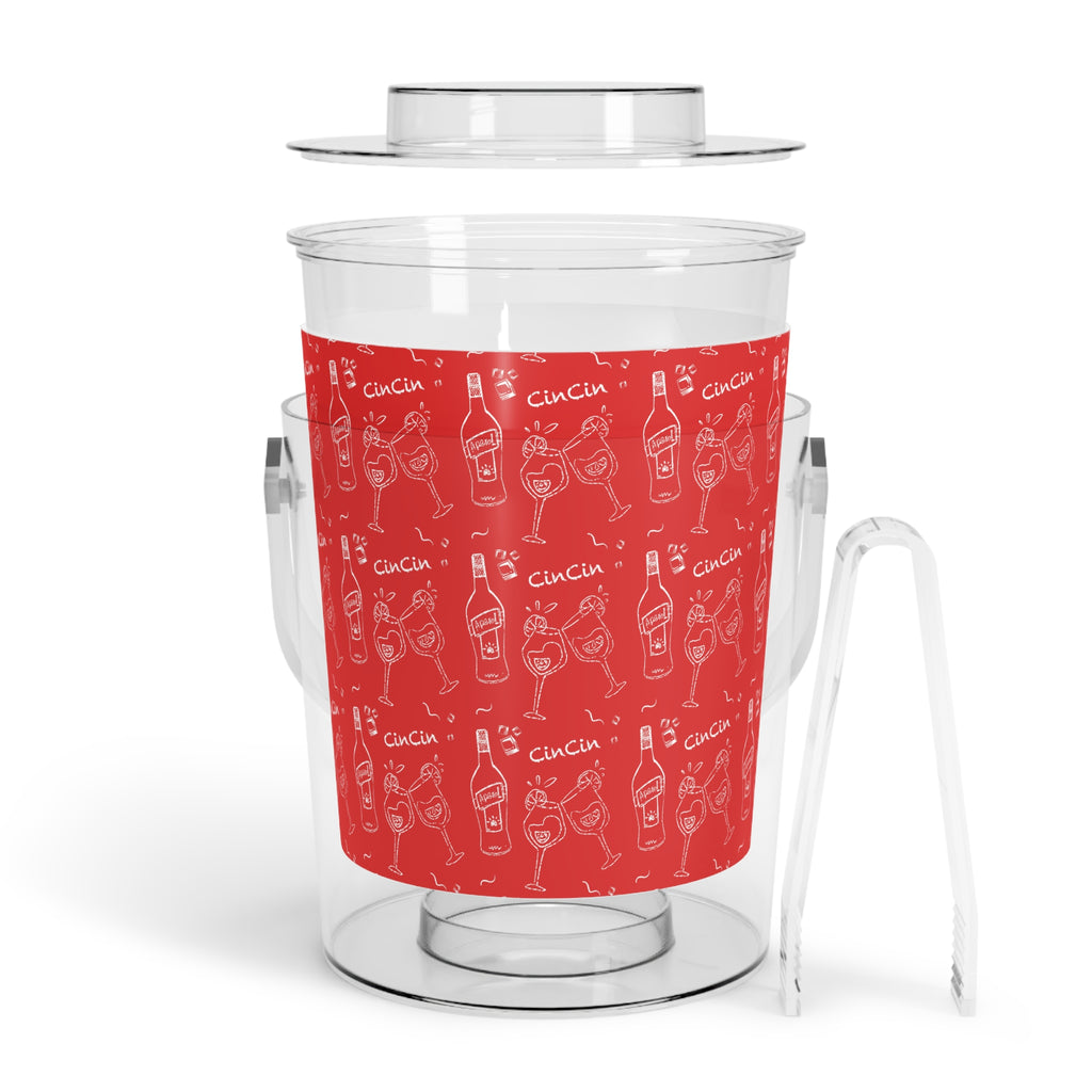Cin Cin Ice Bucket with Tongs — Red Cin Cin Collection Inspired Design