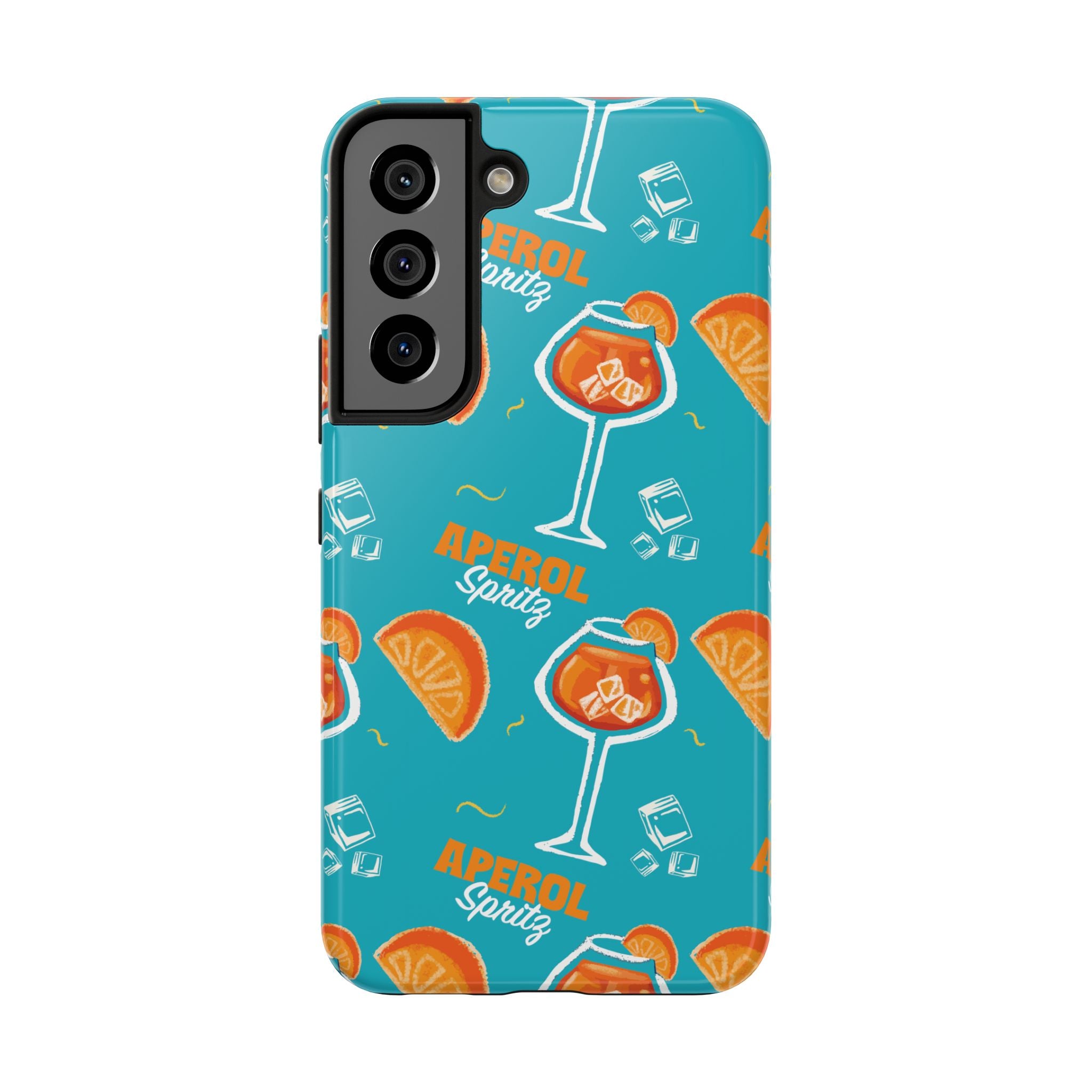 Aperol Spritz Tough Phone Case — Turquoise Cocktail Pattern Protective Cover