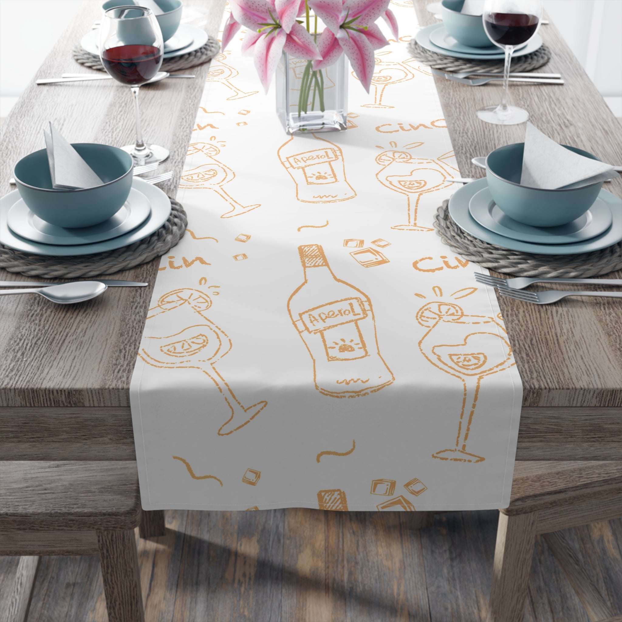 Cin Cin Spritz Table Runner — White Citrus Cocktail Pattern