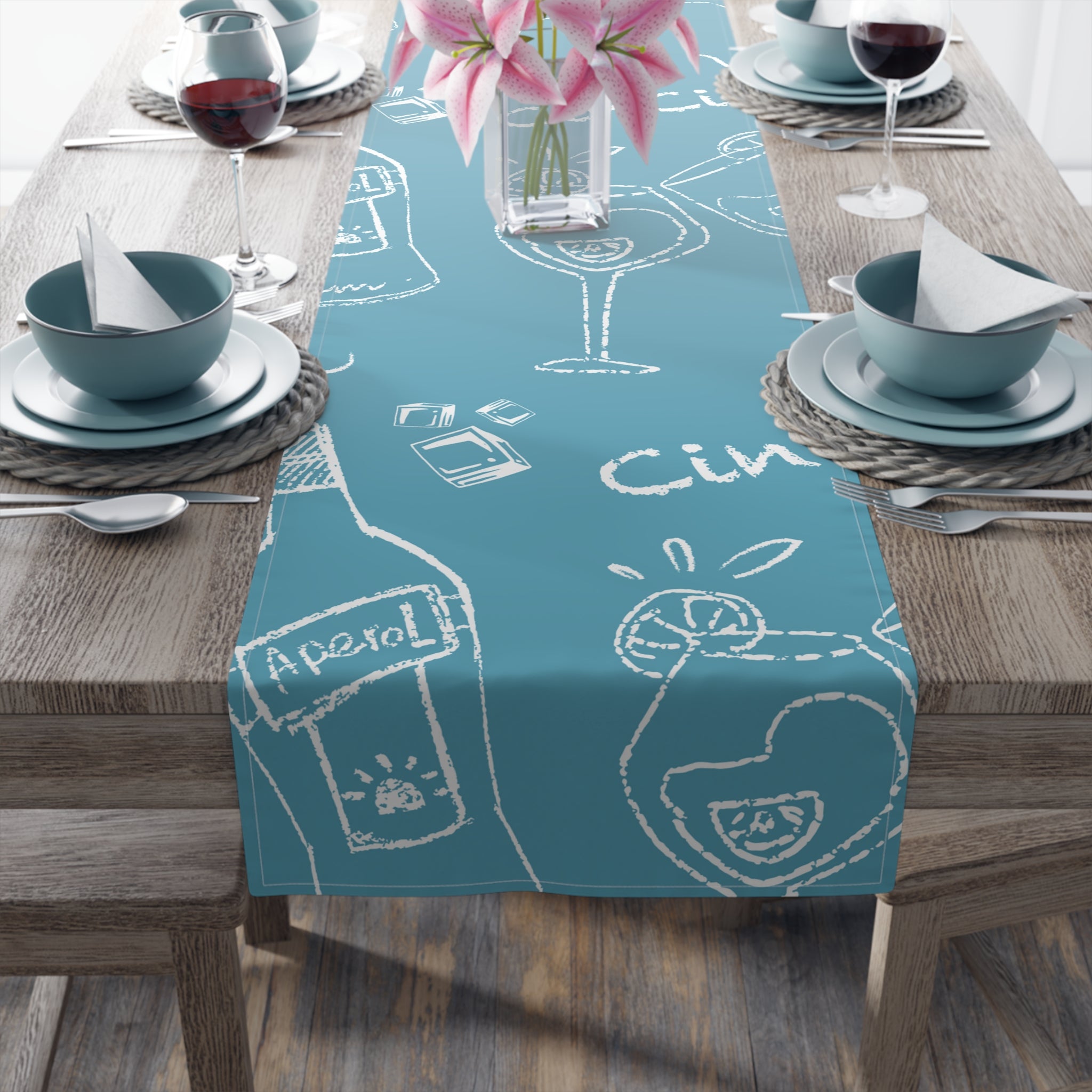 Cin Cin Spritz Table Runner — Turquoise Aperol Inspired Design