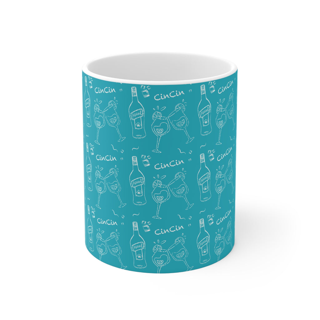 Cin Cin 11oz Coffee Mug — Turquoise Cin Cin Brunch Collection Inspired Design