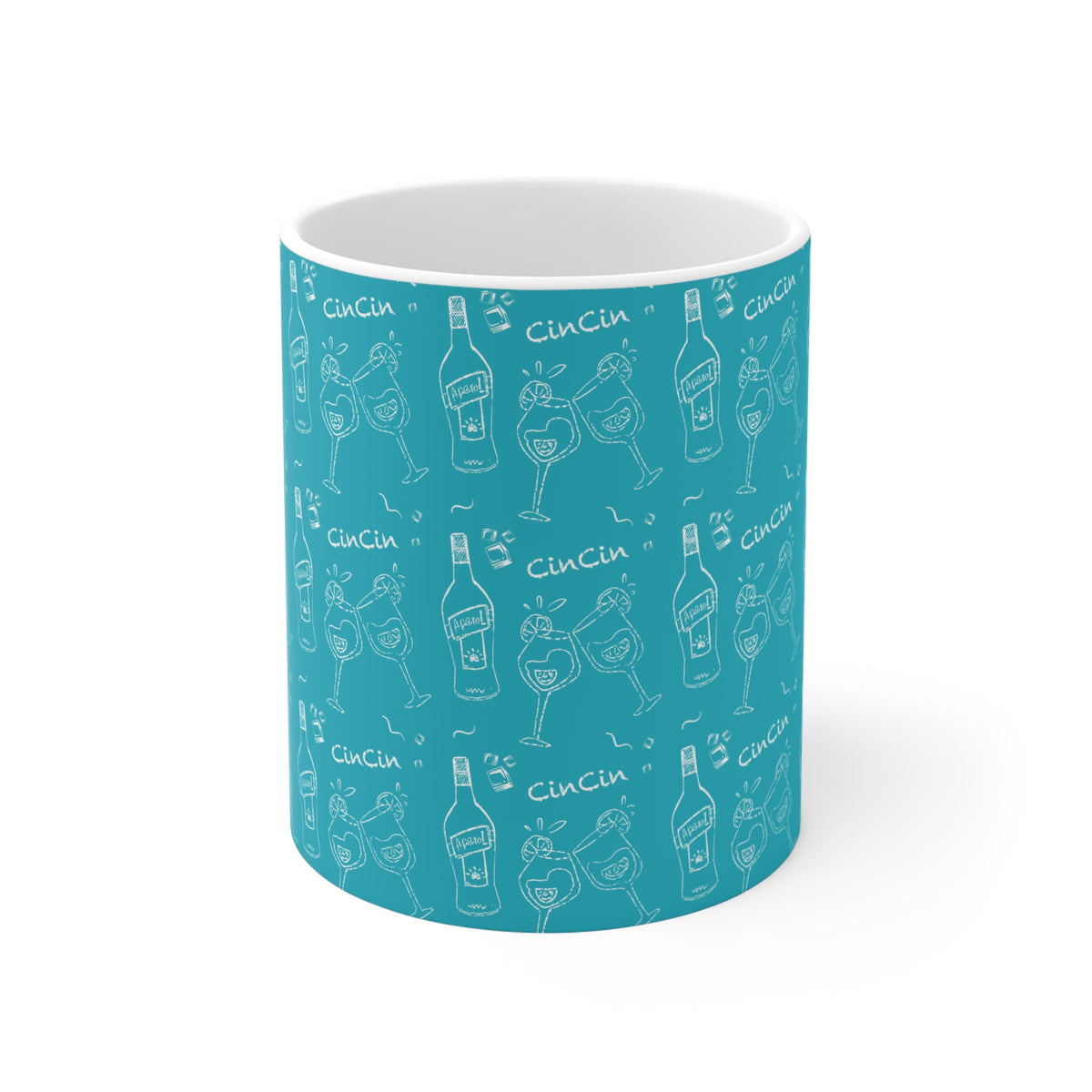Cin Cin 11oz Coffee Mug — Turquoise Cin Cin Brunch Collection Inspired Design