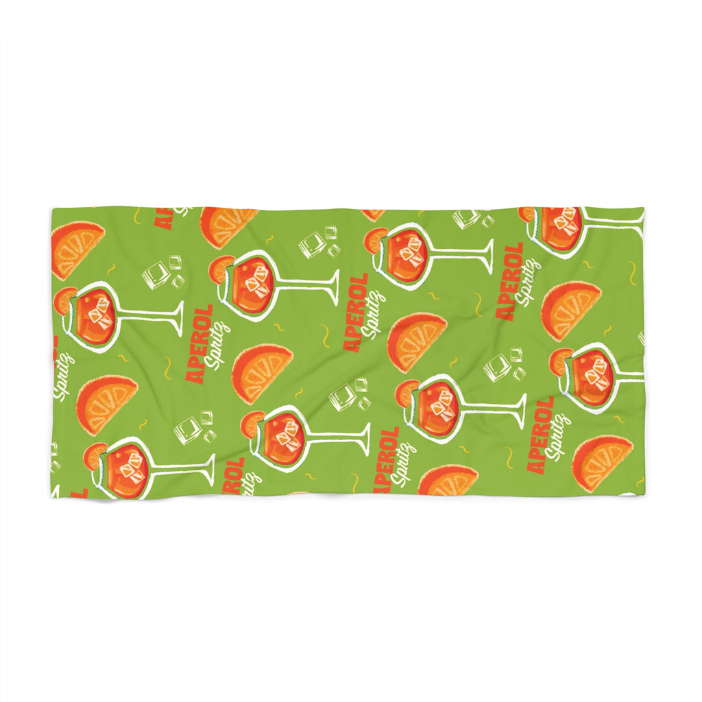 Aperol Spritz Pattern Beach Towel — Green Citrus Summer Towel