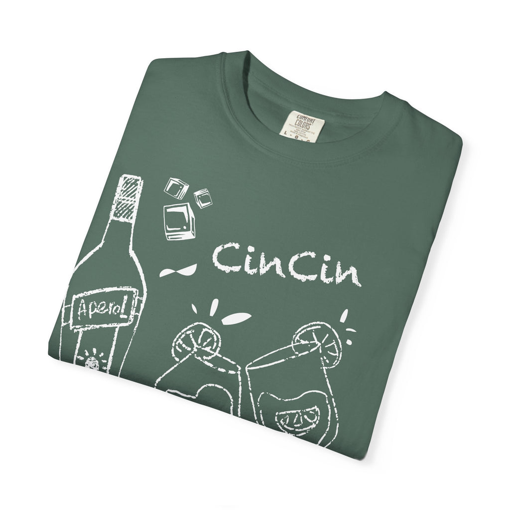 Cin Cin Aperol Shirt — Green & White Summer Cocktail Party Tee