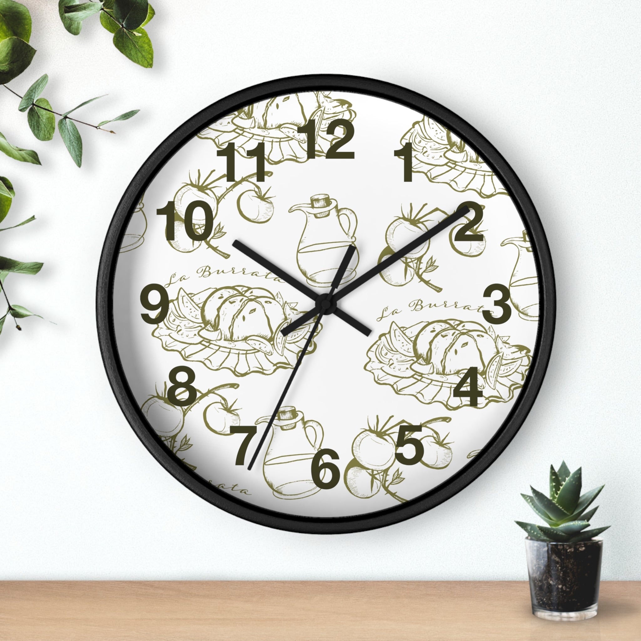 10" Italian Kitchen Wall Clock - Burrata & Olive Oil Design