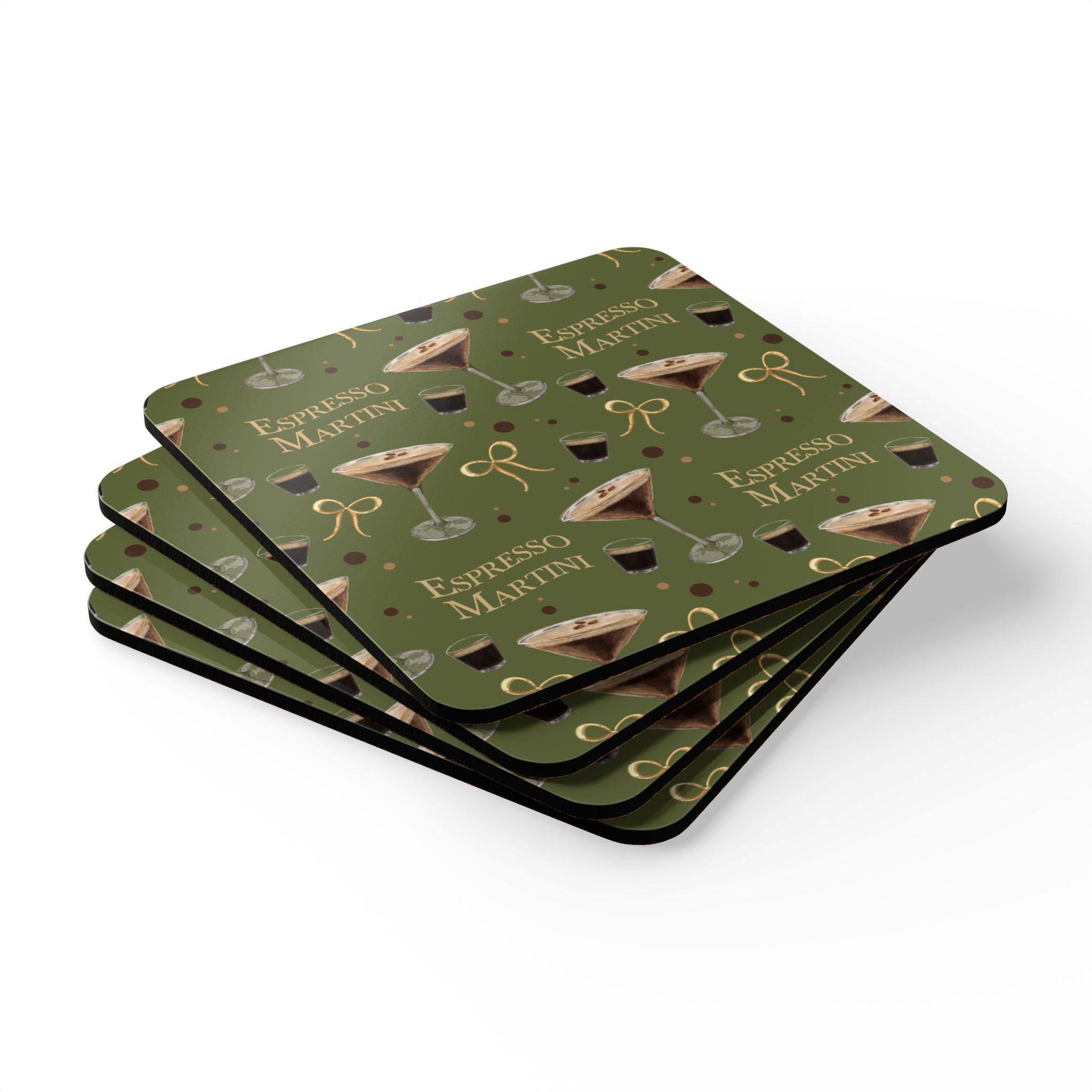 Espresso Martini Cork Coaster Set of 4 — Olive Green Espresso Collection Inspired Design