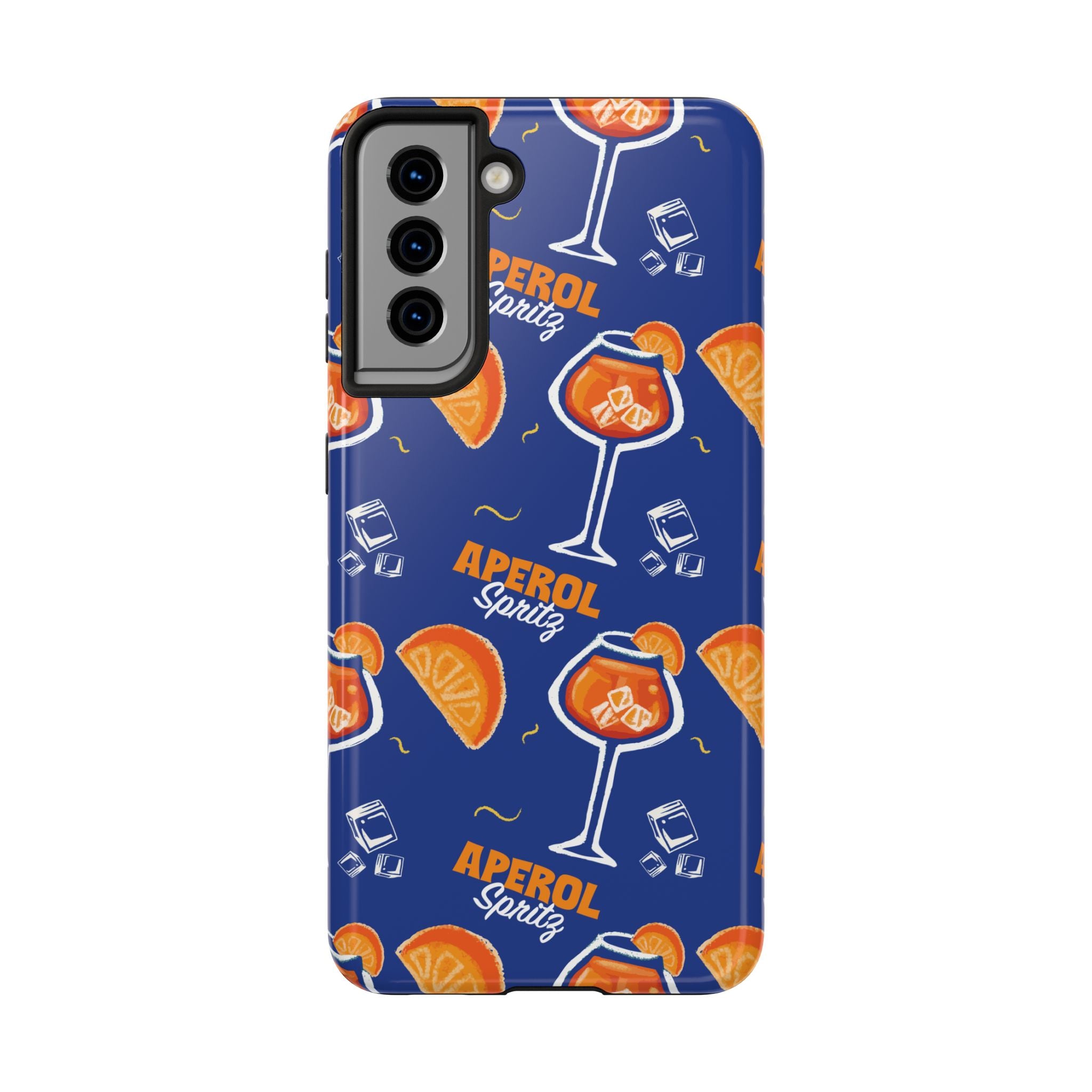 Aperol Spritz Tough Phone Case — Blue Cocktail Pattern Protective Cover