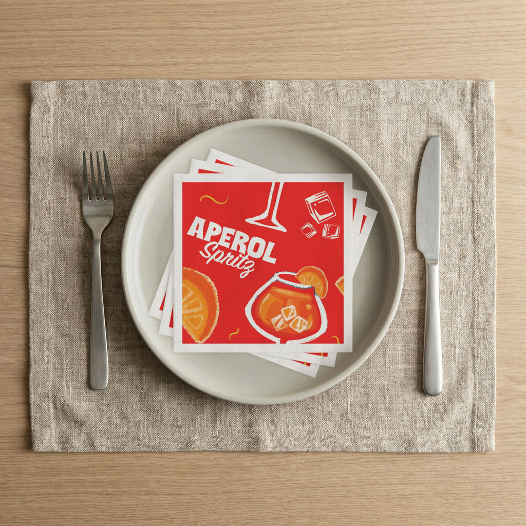 Aperol Brunch Cocktail Napkins (Pack of 50) – Red Paper Napkins, Cocktail Party Decor, Brunch Beverage Napkins, Hostess Gift