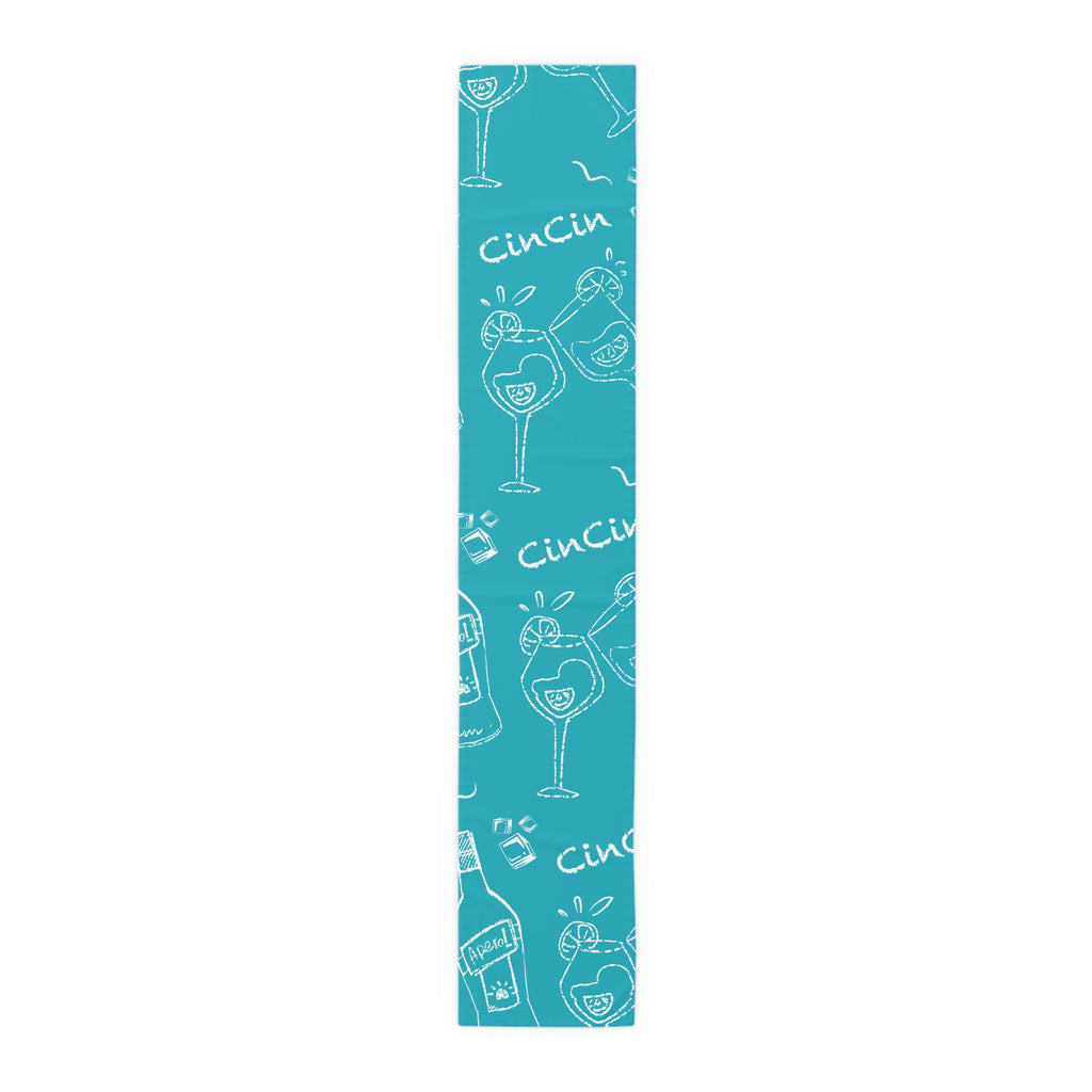 Cin Cin Spritz Table Runner — Turquoise Aperol Inspired Design