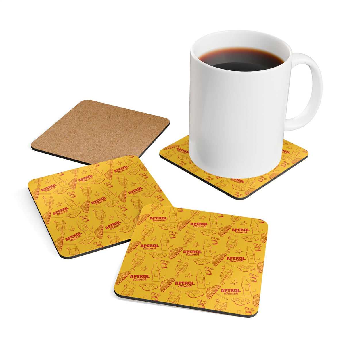 Aperol Brunch Corkwood Coaster Set (4-Pack) – Aperol Red Collection Inspired Design