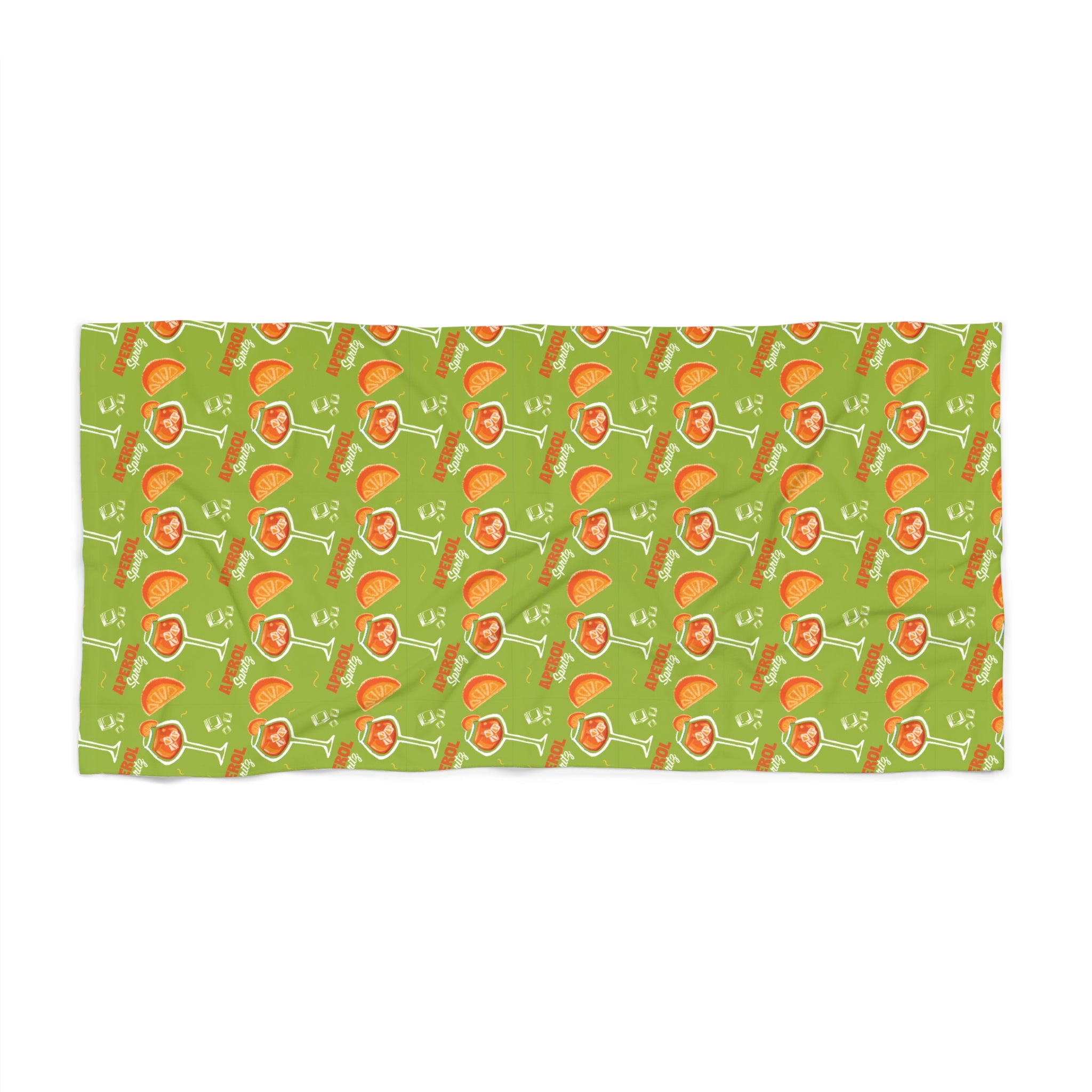 Aperol Spritz Pattern Beach Towel — Green Citrus Summer Towel
