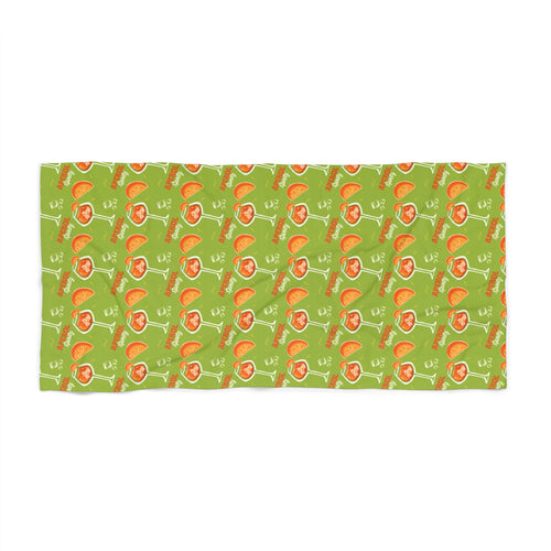 Aperol Spritz Pattern Beach Towel — Green Citrus Summer Towel