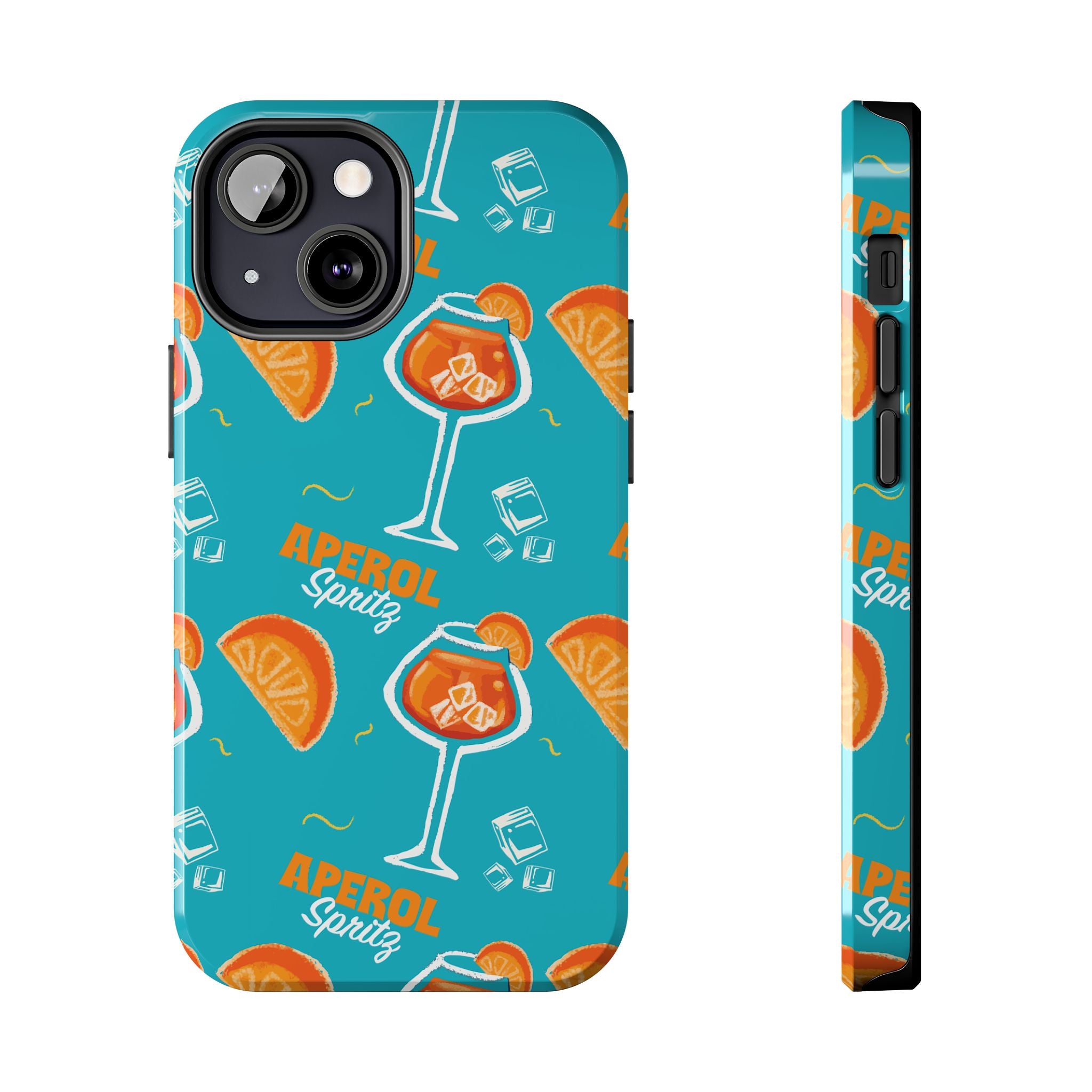 Aperol Spritz Tough Phone Case — Turquoise Cocktail Pattern Protective Cover
