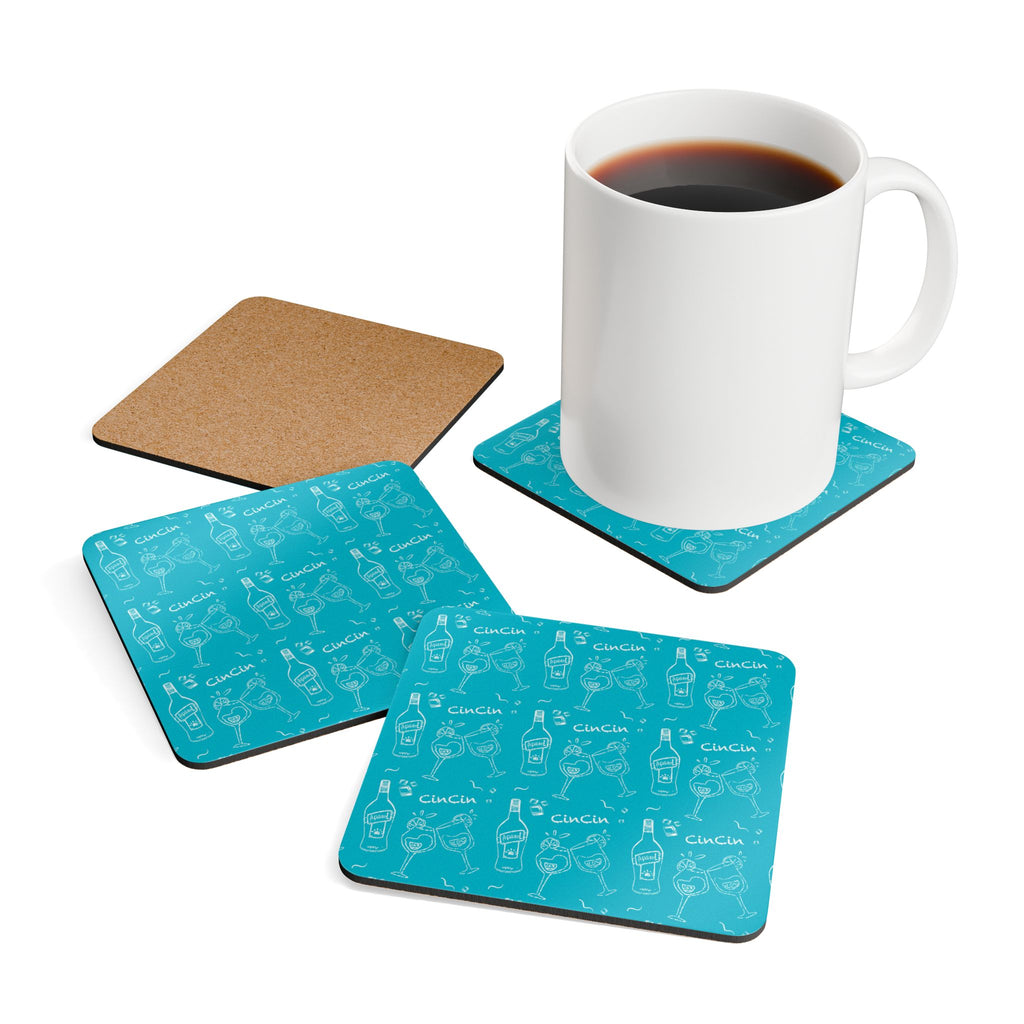 Cin Cin Corkwood Coaster Set (4-Pack) – Turquoise Cin Cin Brunch Collection Inspired Design