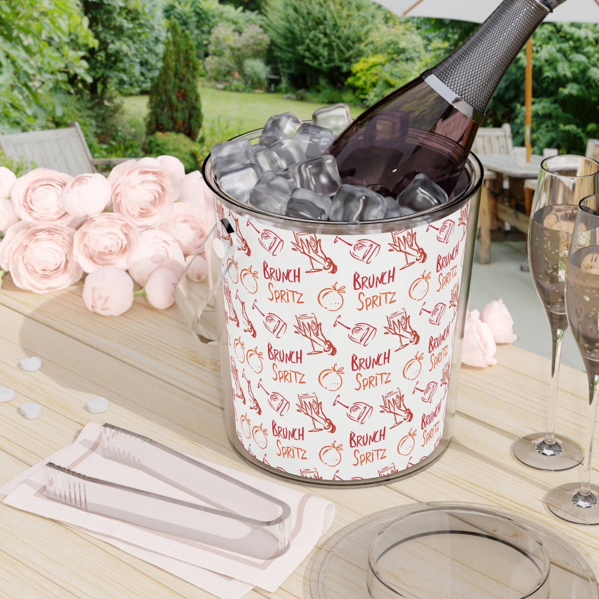 Brunch Spritz Ice Bucket with Tongs — White Brunch Collection Inspired Design