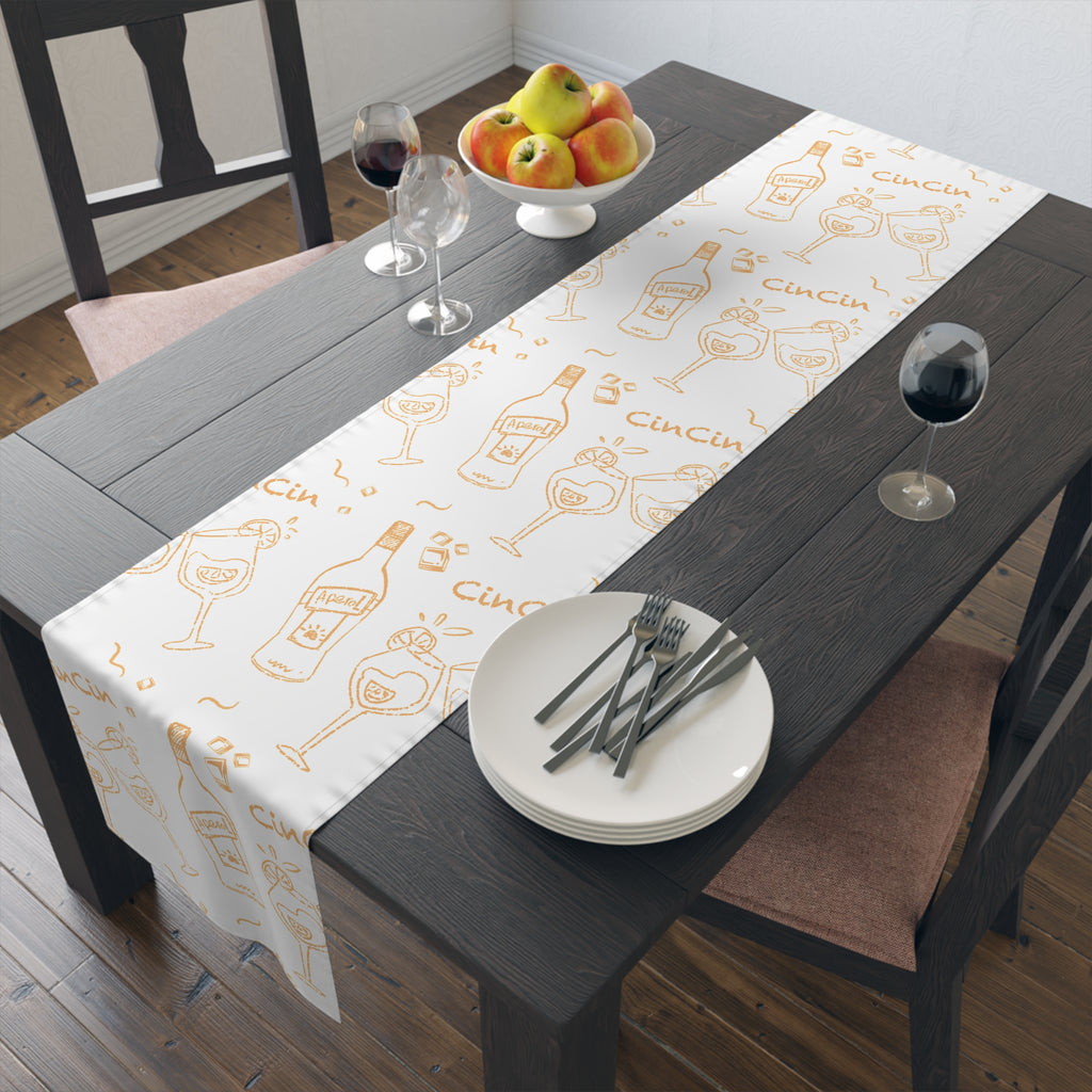 Cin Cin Spritz Table Runner — White Citrus Cocktail Pattern
