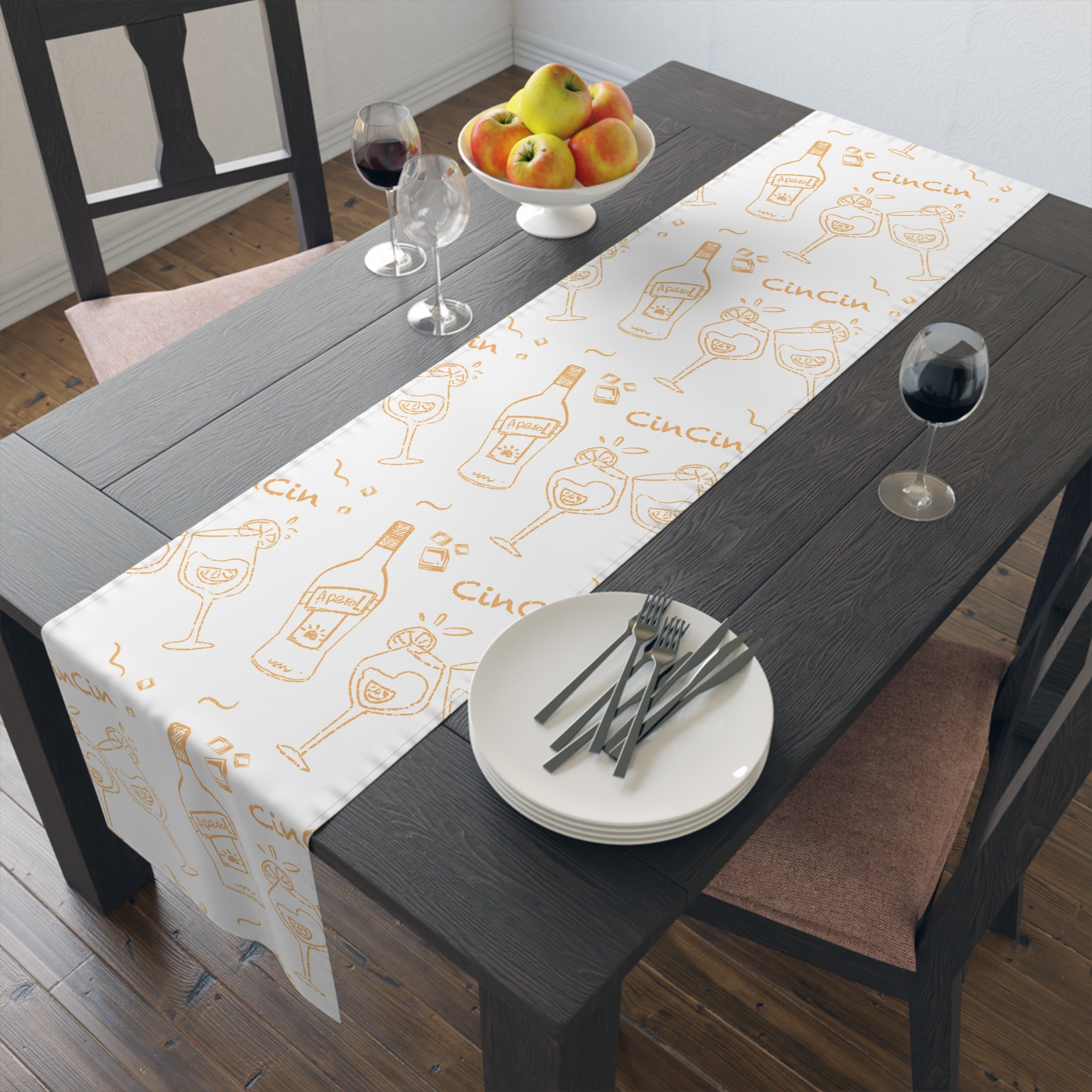 Cin Cin Spritz Table Runner — White Citrus Cocktail Pattern