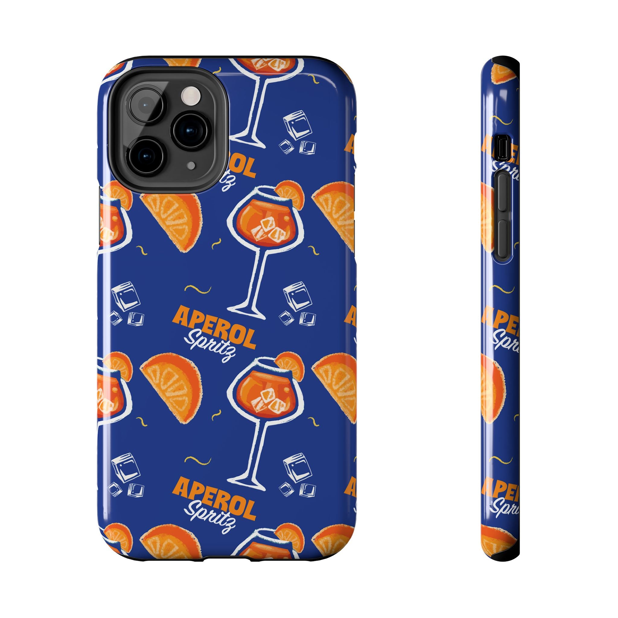 Aperol Spritz Tough Phone Case — Blue Cocktail Pattern Protective Cover