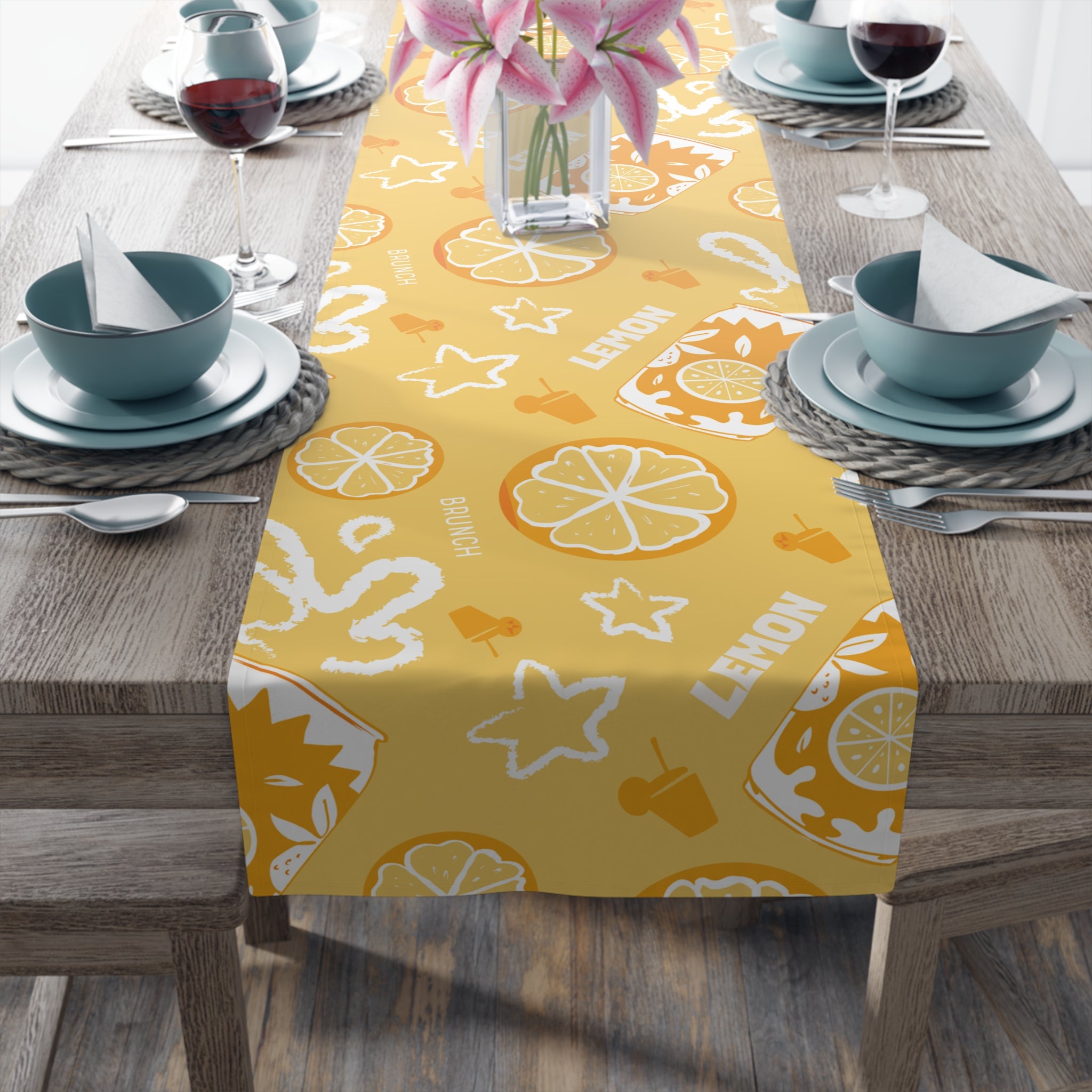 Lemonade Pattern Table Runner — Sunny Citrus Kitchen Decor