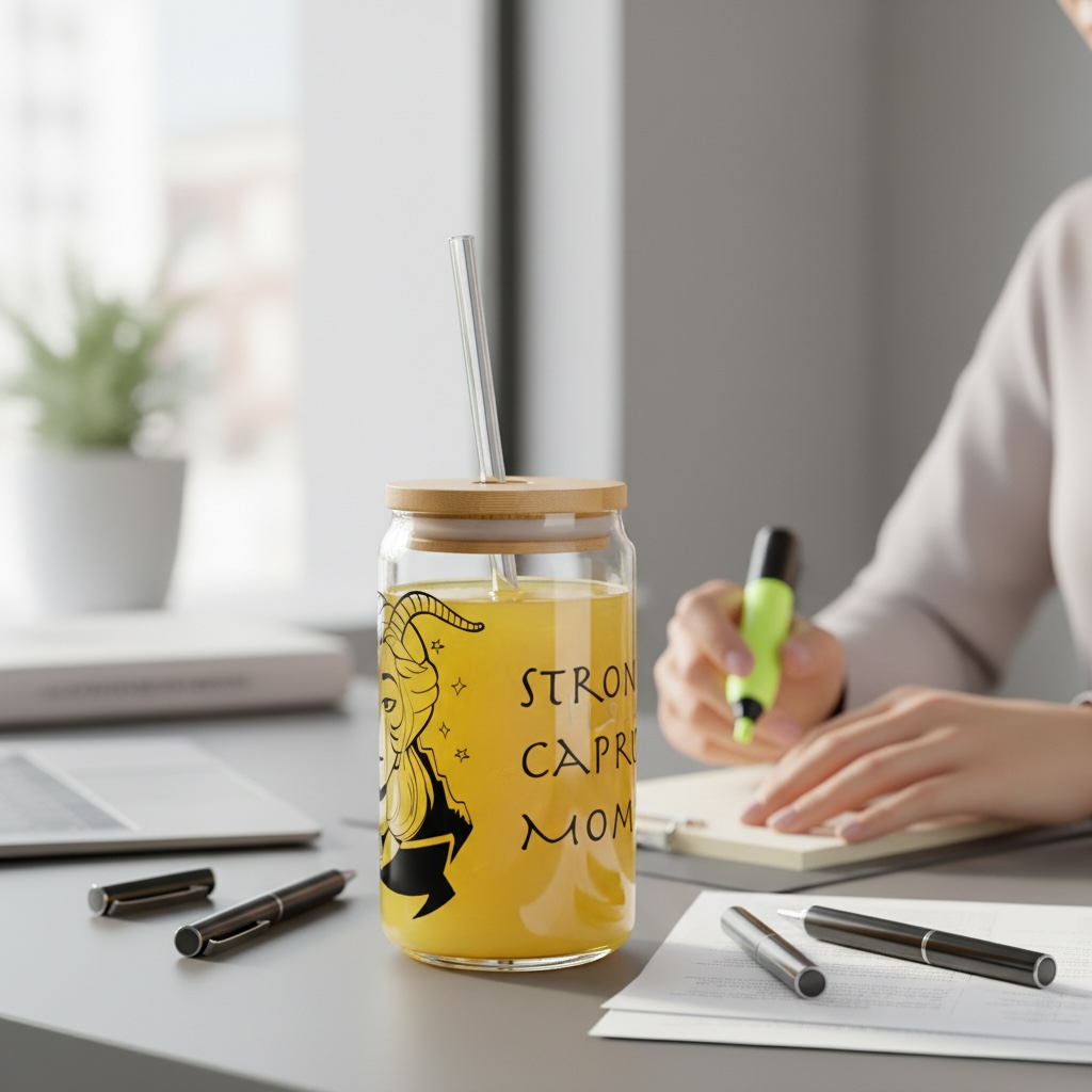 Capricorn Mom Gift – 16oz Zodiac Sipper Glass for Mom | Astrology Glass Cup