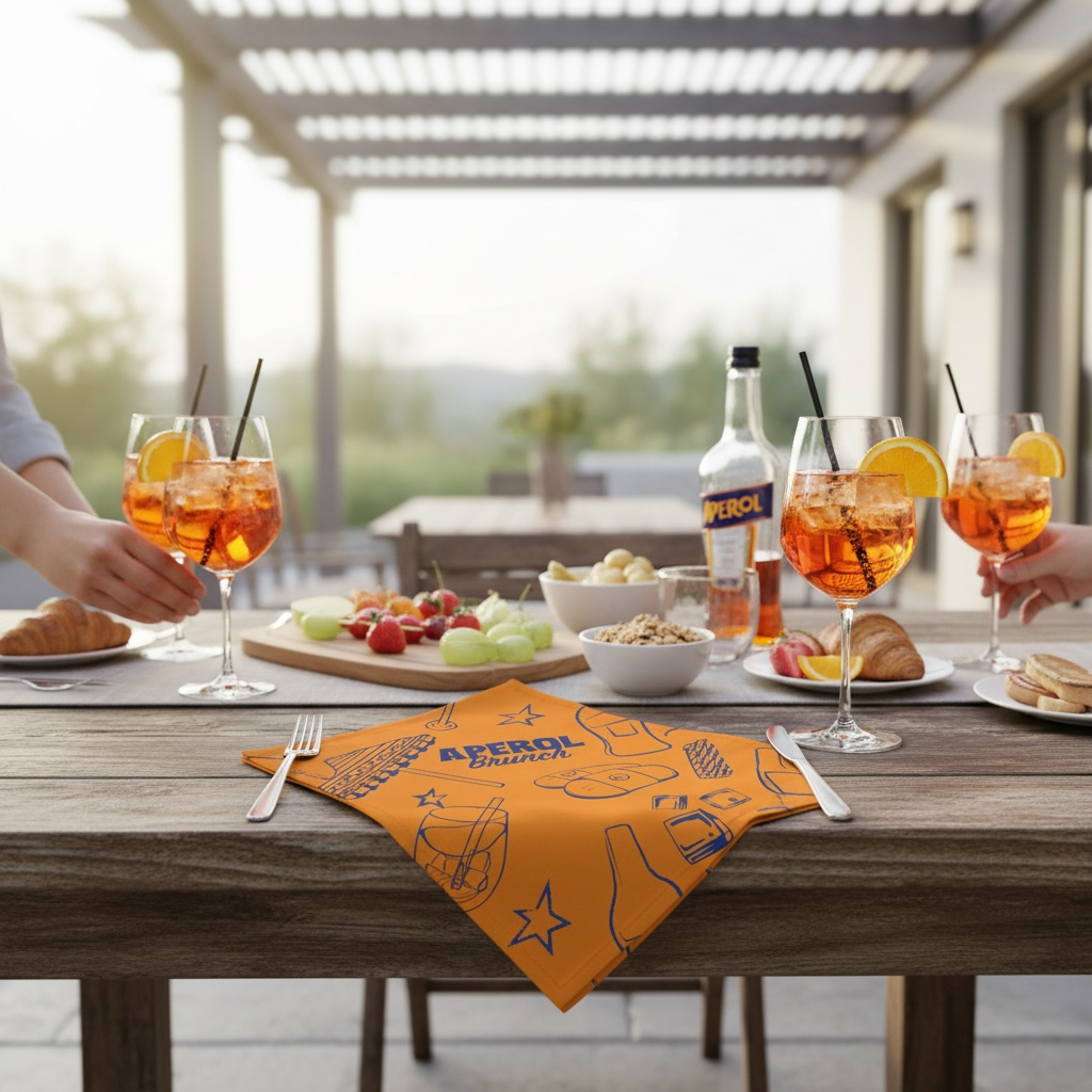 Aperol Brunch Cotton Napkin — Orange Summer Table Style