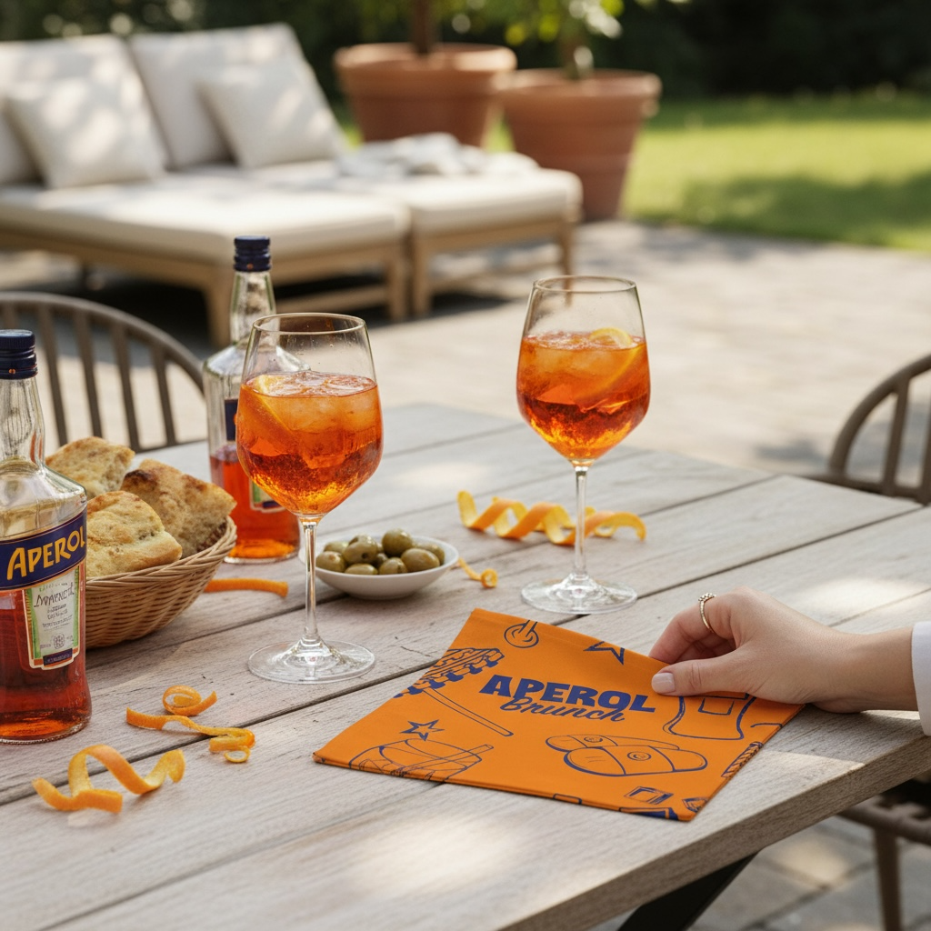 Aperol Brunch Cotton Napkin — Orange Summer Table Style