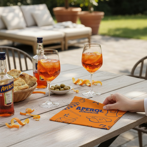 Aperol Brunch Cotton Napkin — Orange Summer Table Style