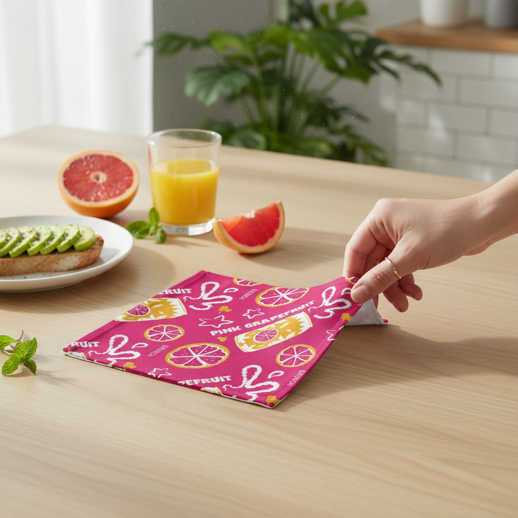 Pink Grapefruit Cotton Twill Napkin — Bright Citrus Table Decor