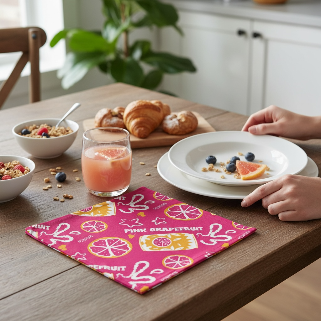 Pink Grapefruit Cotton Twill Napkin — Bright Citrus Table Decor