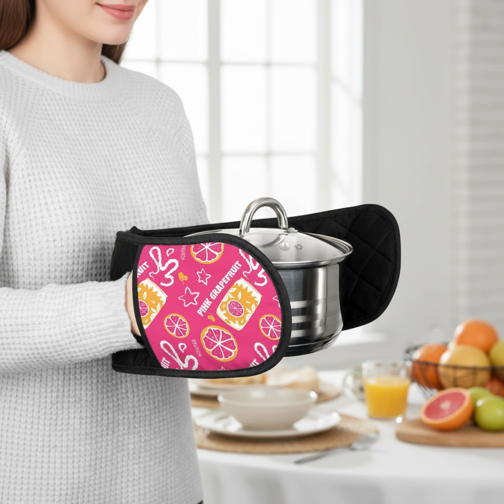 Pink Citrus Oven Mitt Set — Mediterranean Kitchen Decor