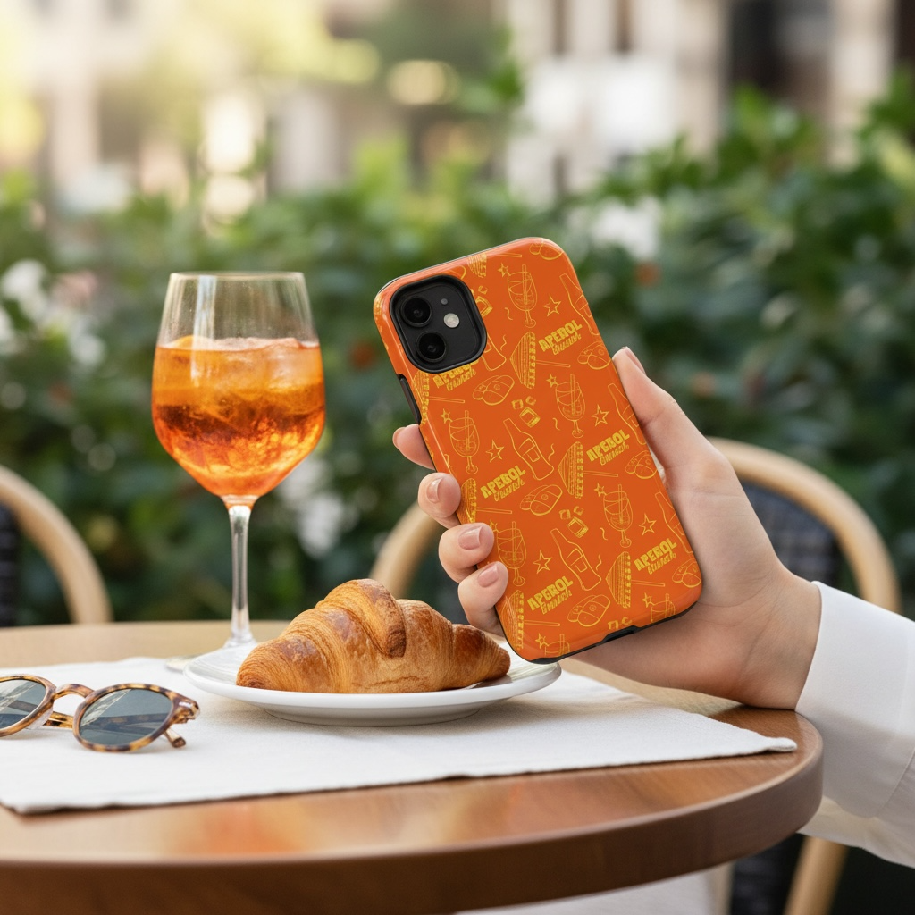 Aperol Spritz Tough Phone Case — Bright Orange Cocktail Pattern, Summer Barware Design