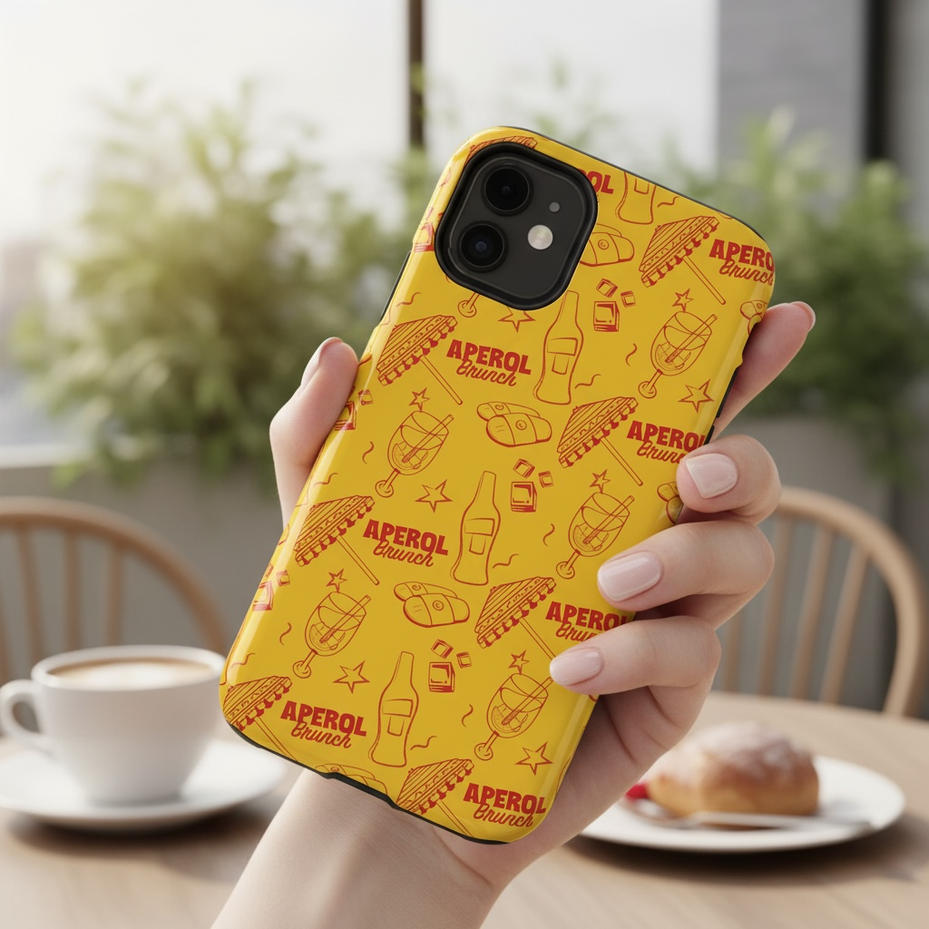 Aperol Brunch Tough Phone Case — Yellow Cocktail Patterned Protective Cover